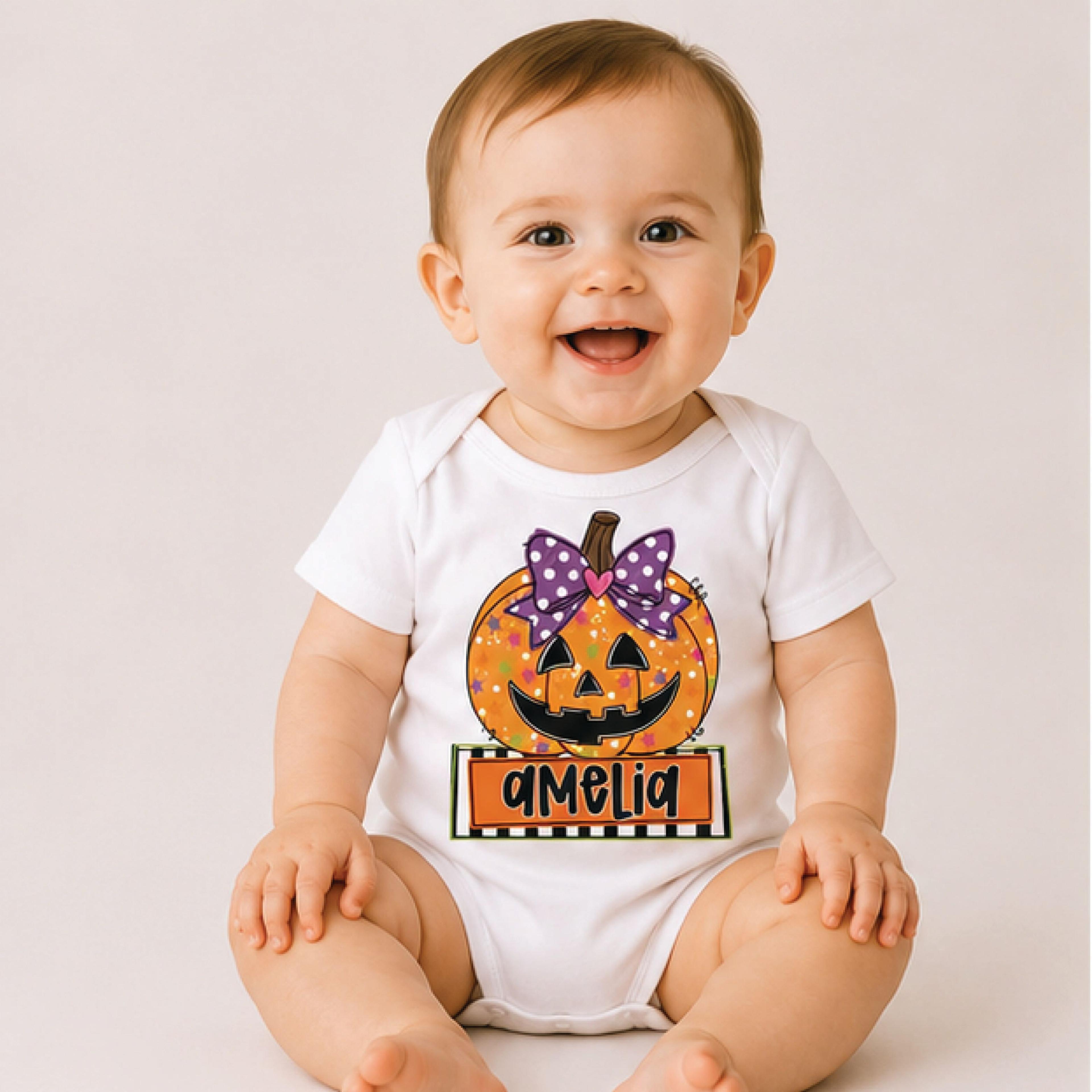 personalized pumpkin bow kids shirt, custom name fall toddler tee, cute autumn pumpkin shirt, thanksgiving girls gift