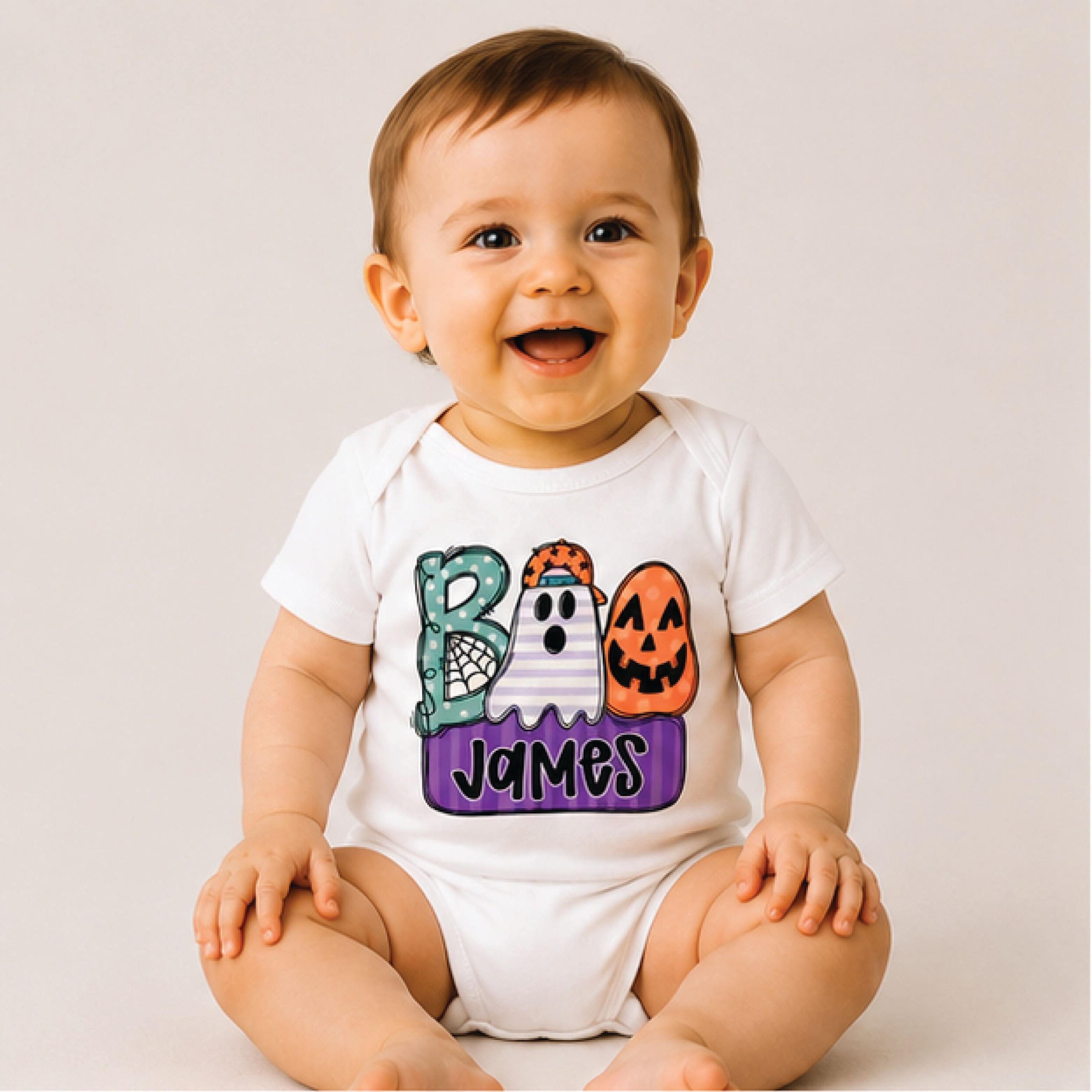 personalized boo halloween kids shirt, custom name ghost toddler tee, cute spooky fall shirt, trick or treat kids gift