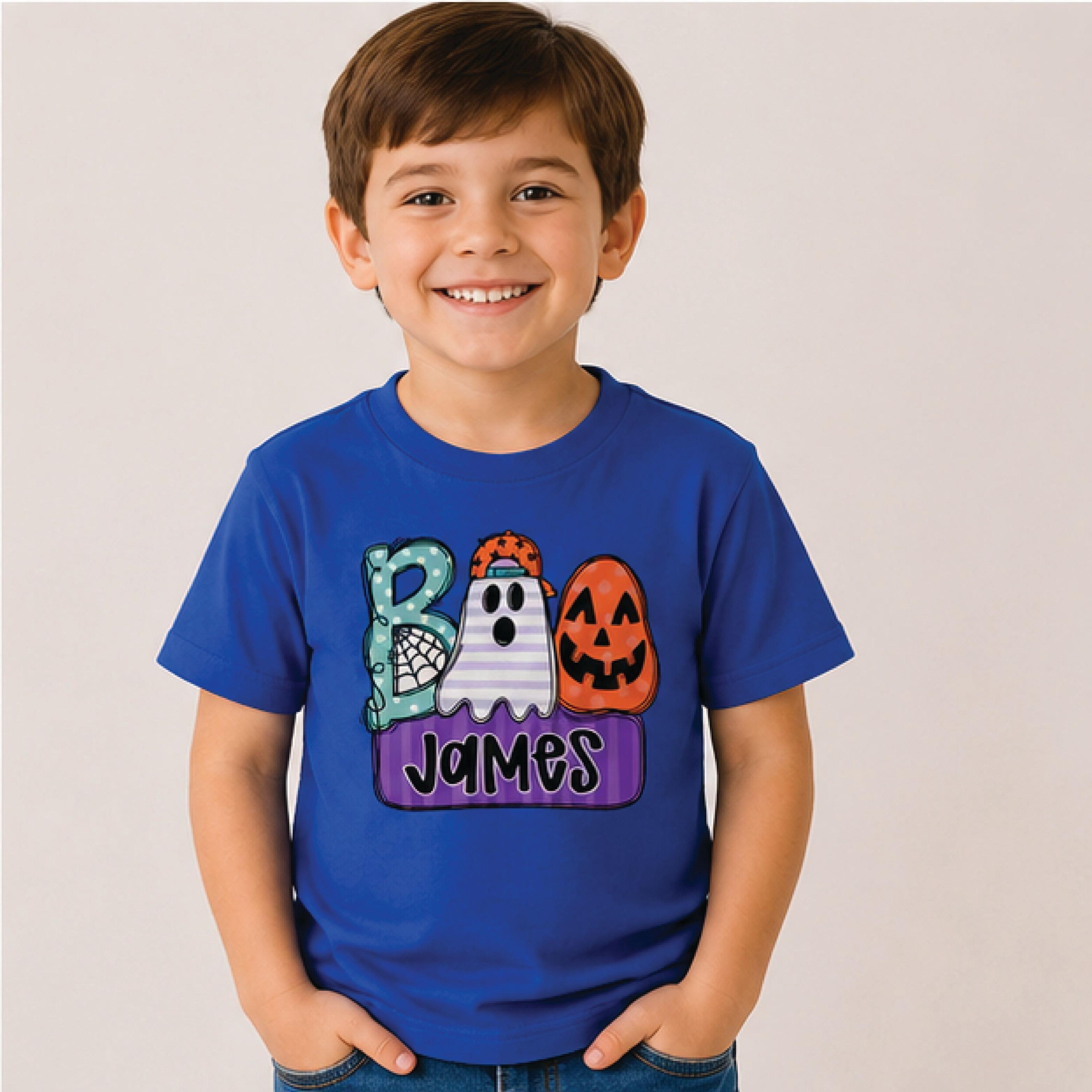 Personalized Boo Halloween Kids Shirt Custom Name Ghost Toddler Tee Cute Spooky Fall Shirt Trick Or 3