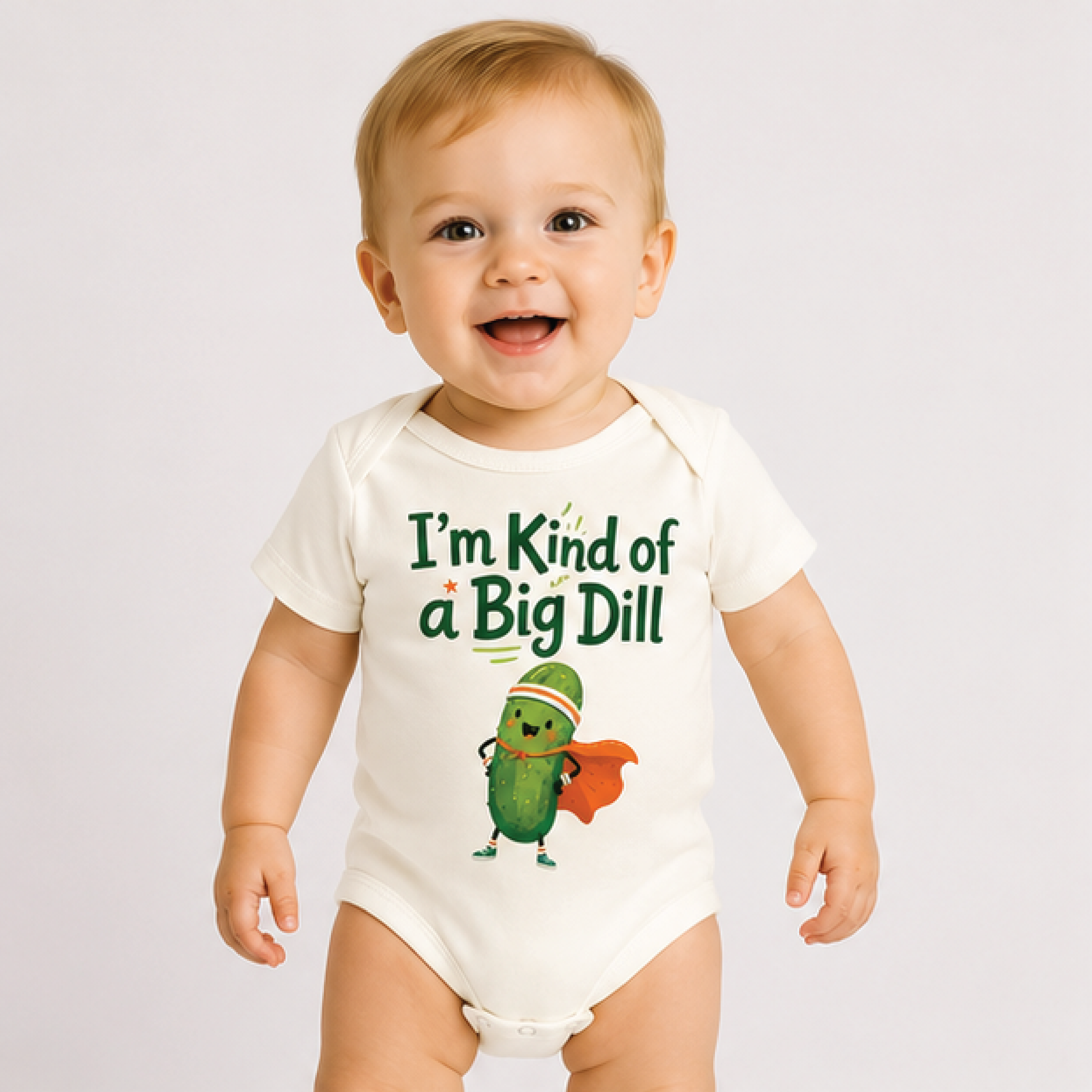 im kind of a big dill baby bodysuit, funny pickle baby onesie, cute food pun newborn outfit, baby shower gift