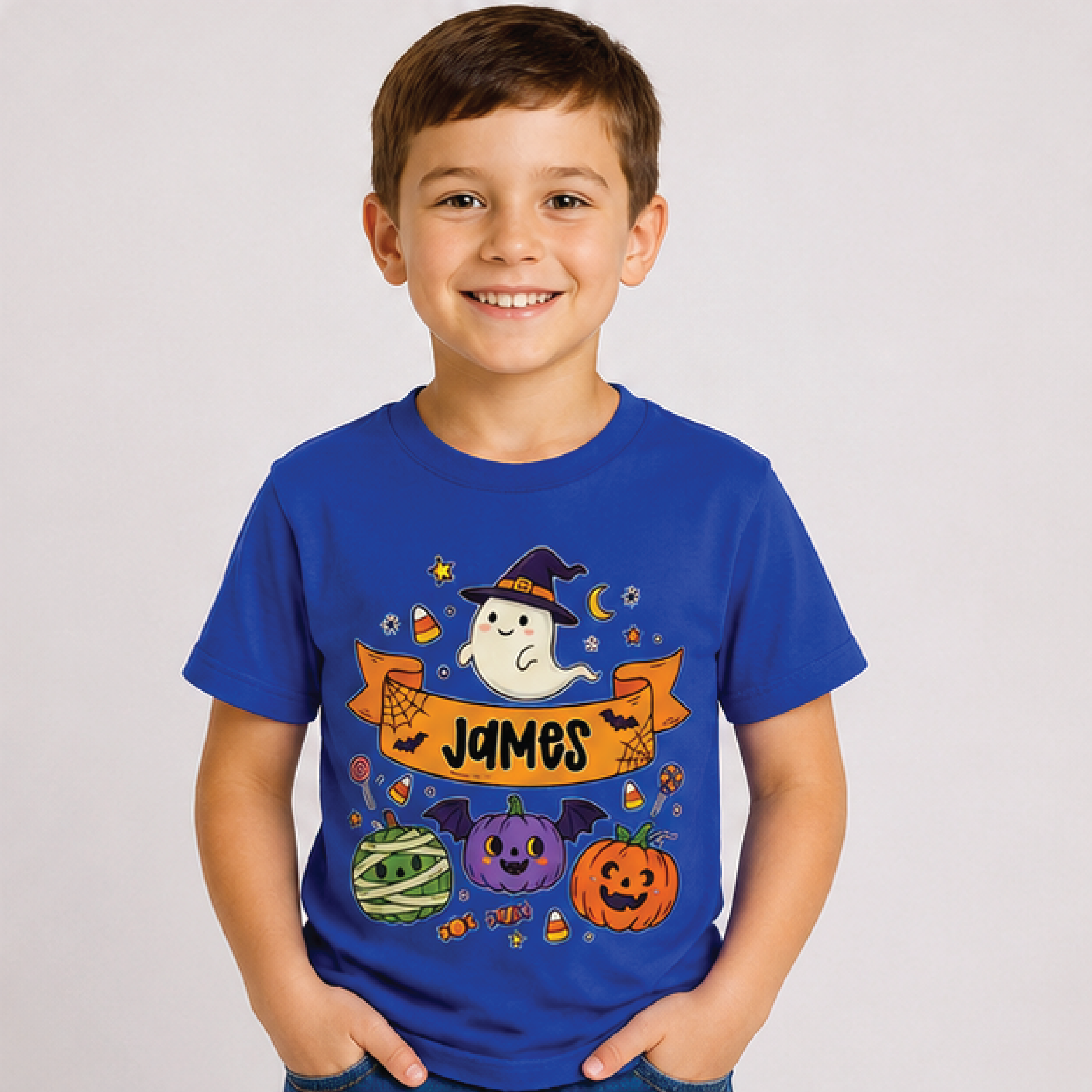 Personalized Halloween Kids Shirt Custom Name Spooky Toddler Tee Cute Ghost Pumpkin Shirt Trick Or  3