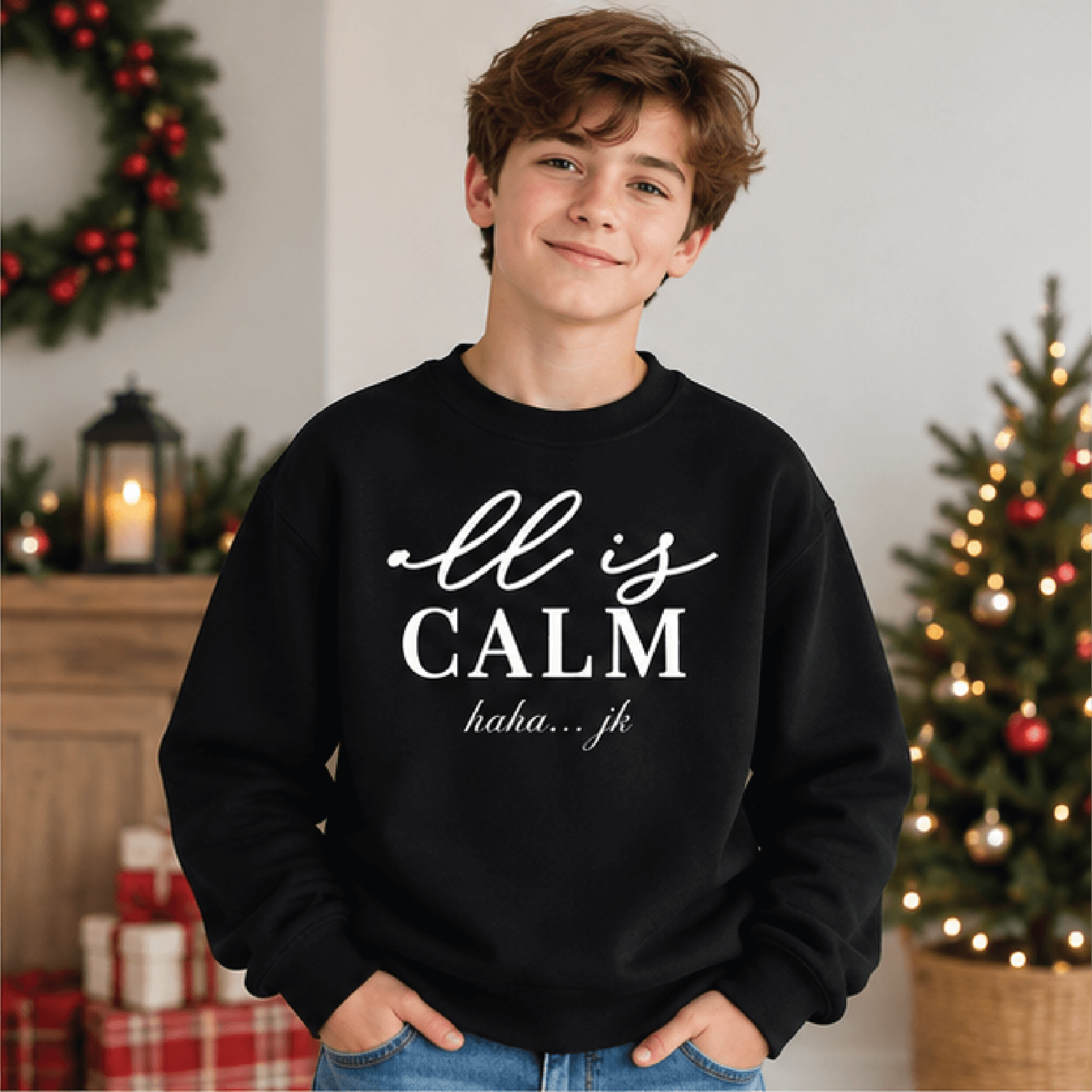All Is Calm Funny Christmas Sweatshirt Kids Holiday Crewneck Youth Retro Xmas Sweater Trendy Christ 1