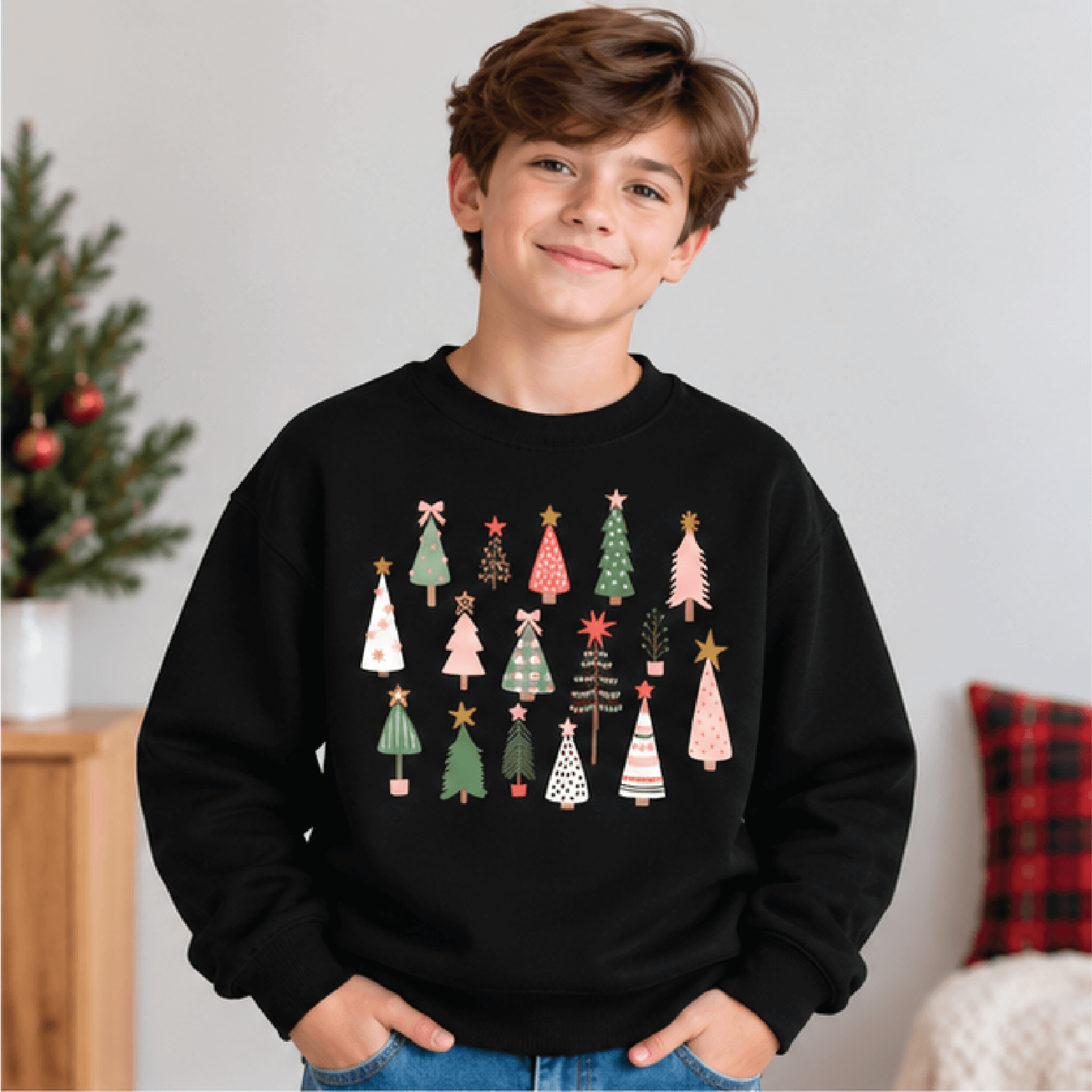 Christmas Tree Sweatshirt Kids Holiday Crewneck Youth Retro Xmas Sweater Festive Winter Christmas G 1