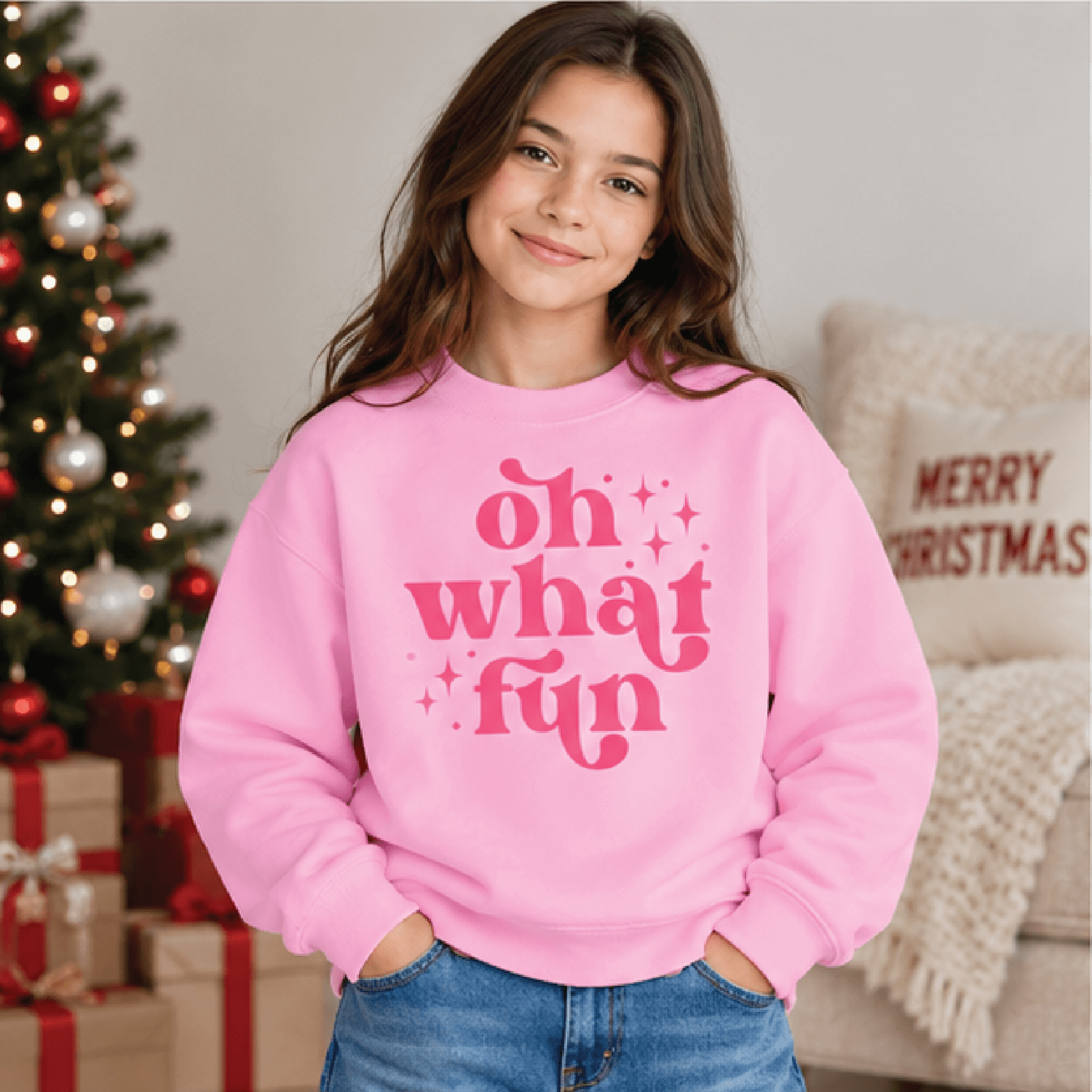 Oh What Fun Christmas Sweatshirt Kids Holiday Crewneck Youth Retro Xmas Sweater Cute Festive Winter 2