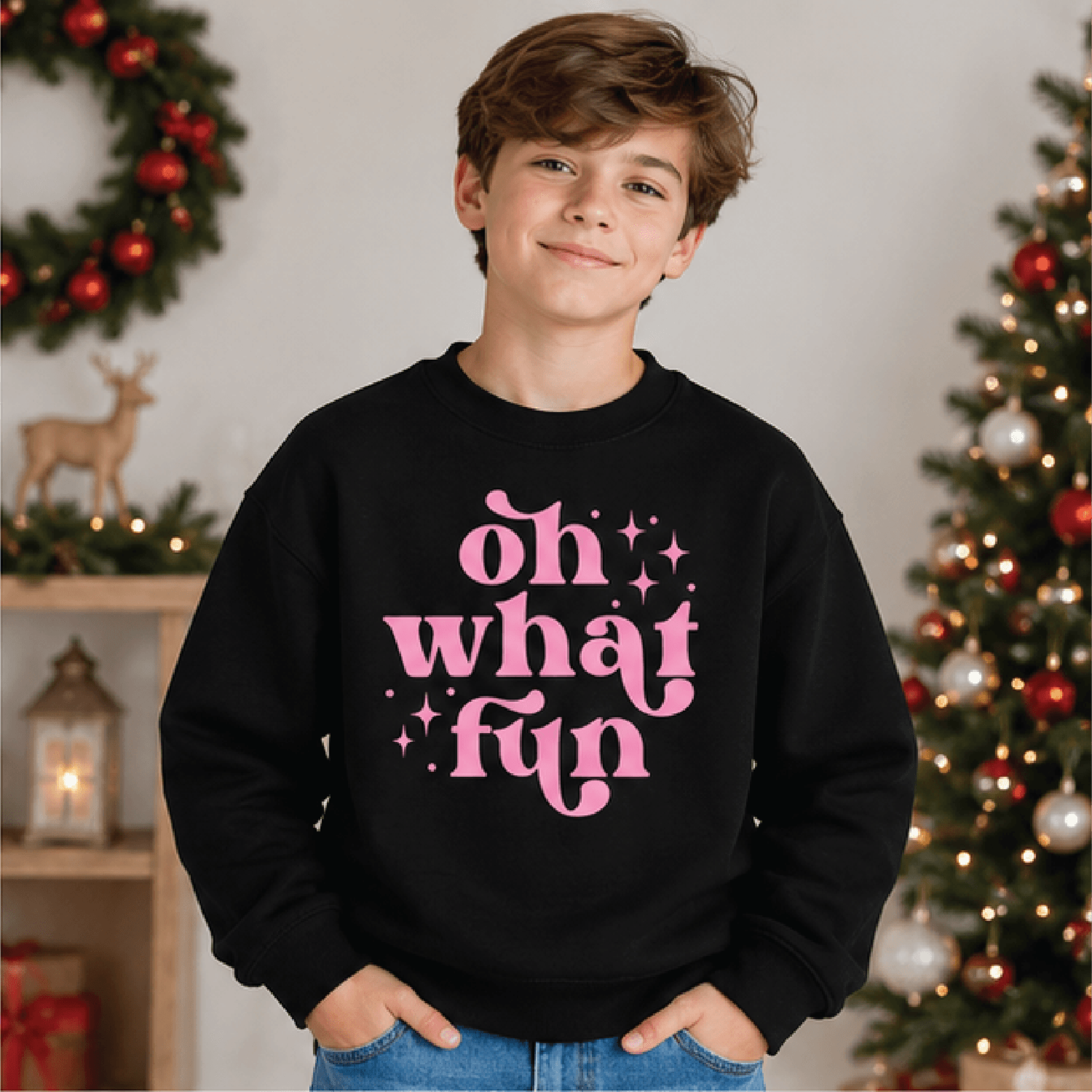 Oh What Fun Christmas Sweatshirt Kids Holiday Crewneck Youth Retro Xmas Sweater Cute Festive Winter 1