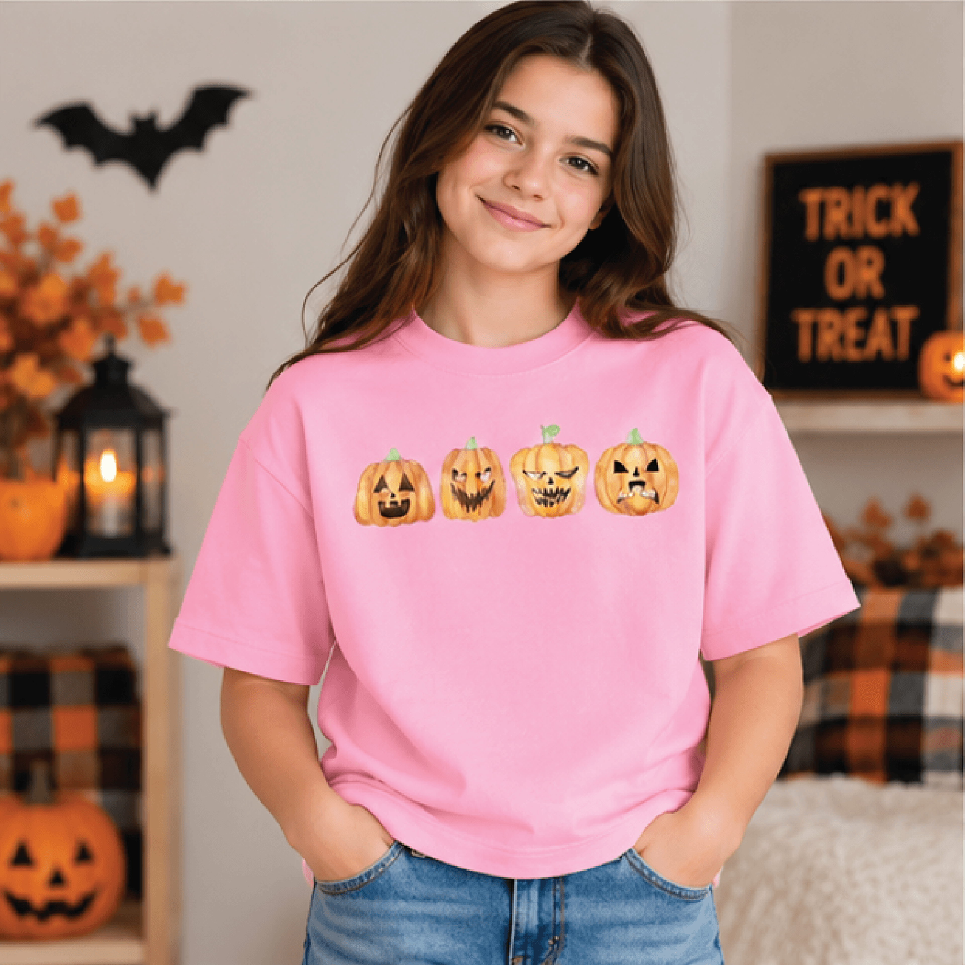 Watercolor Jack O Lantern Sweatshirt Kids Halloween Crewneck Youth Pumpkin Sweater Spooky Fall Tric 2