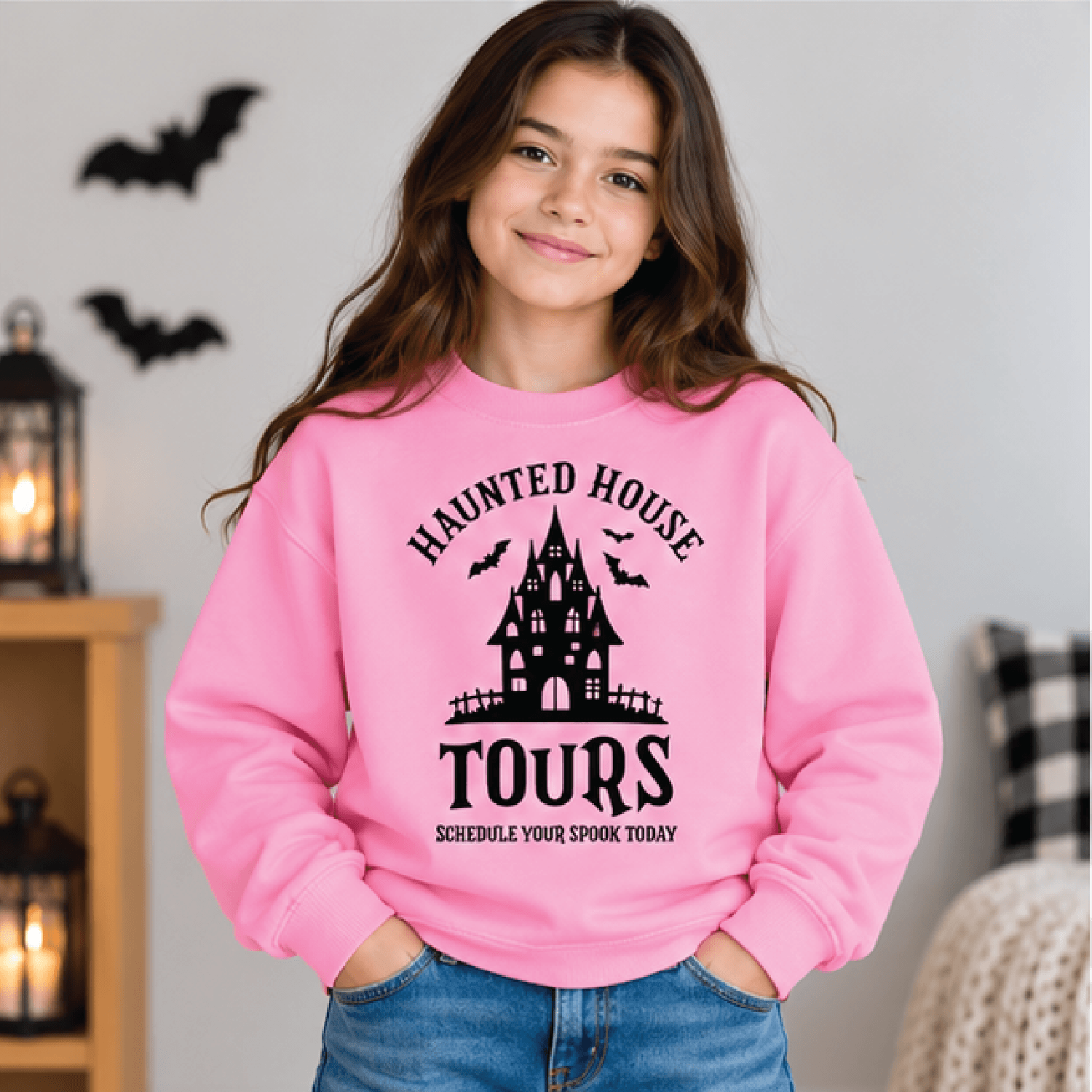 Haunted House Tours Sweatshirt Kids Halloween Crewneck Youth Spooky Haunted House Sweater Retro Fal 2
