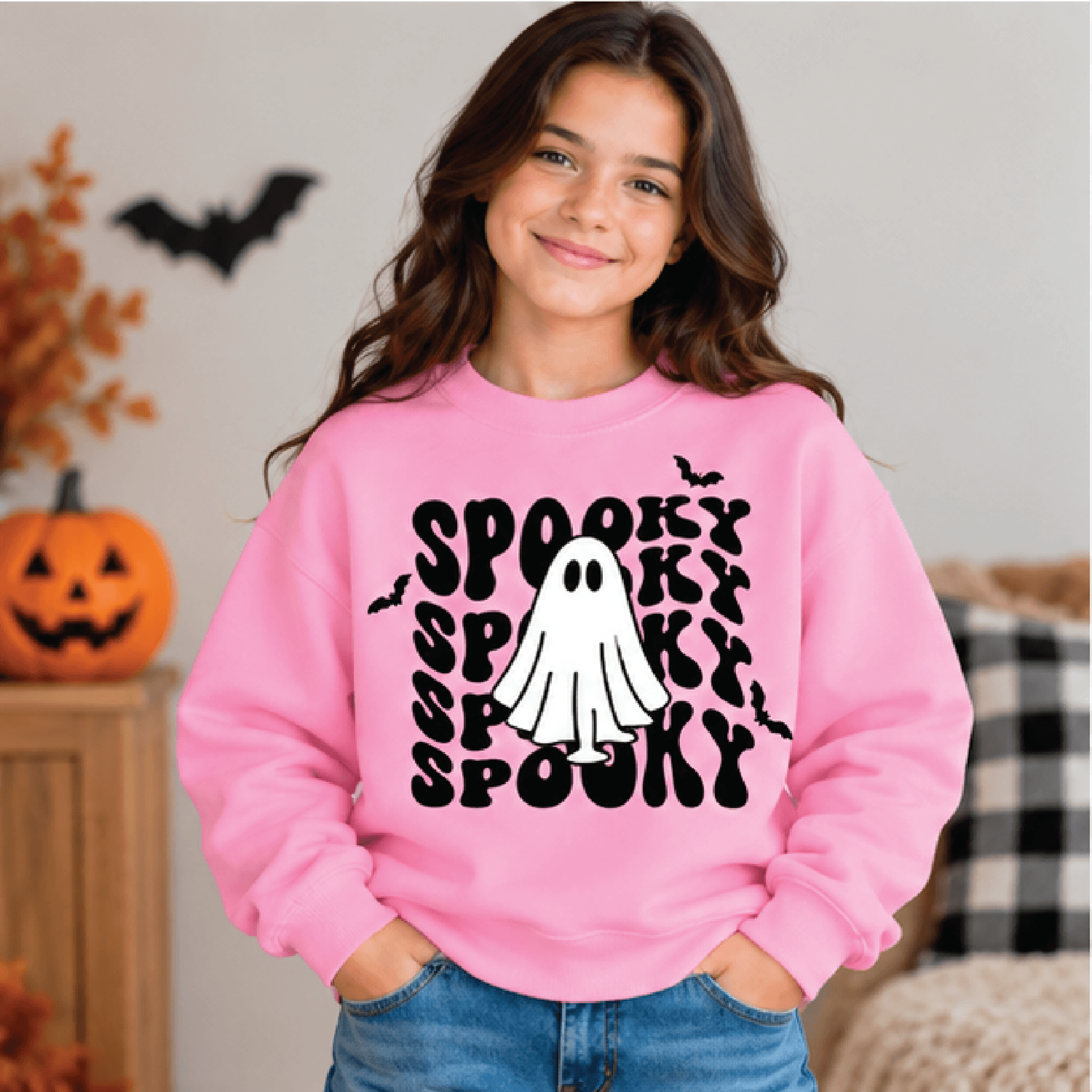 Spooky Ghost Halloween Sweatshirt Kids Ghost Crewneck Youth Spooky Season Sweater Boo Crew Trick Or 2