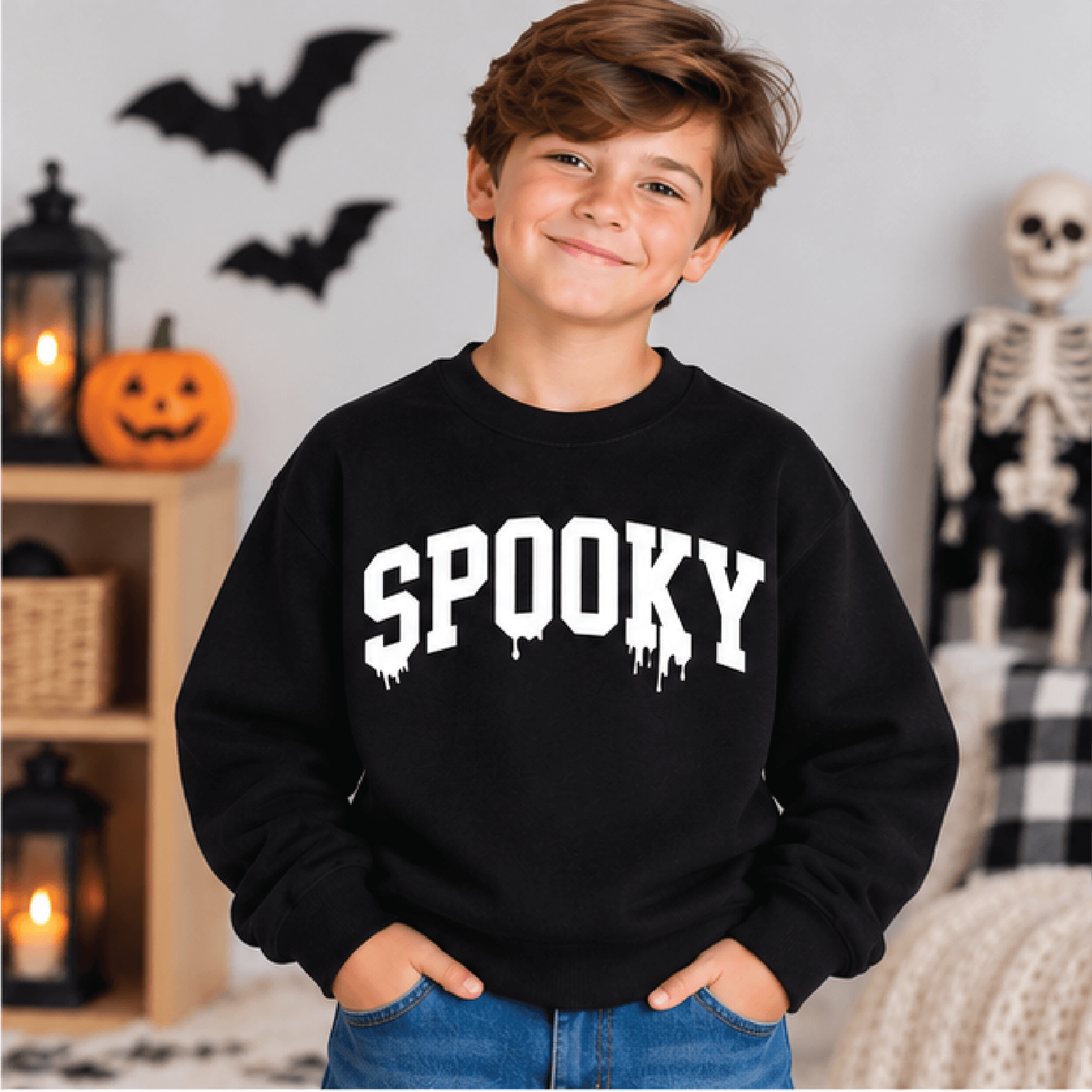 Spooky Dripping Halloween Sweatshirt Kids Halloween Crewneck Youth Spooky Sweater Retro Drip Trick  1