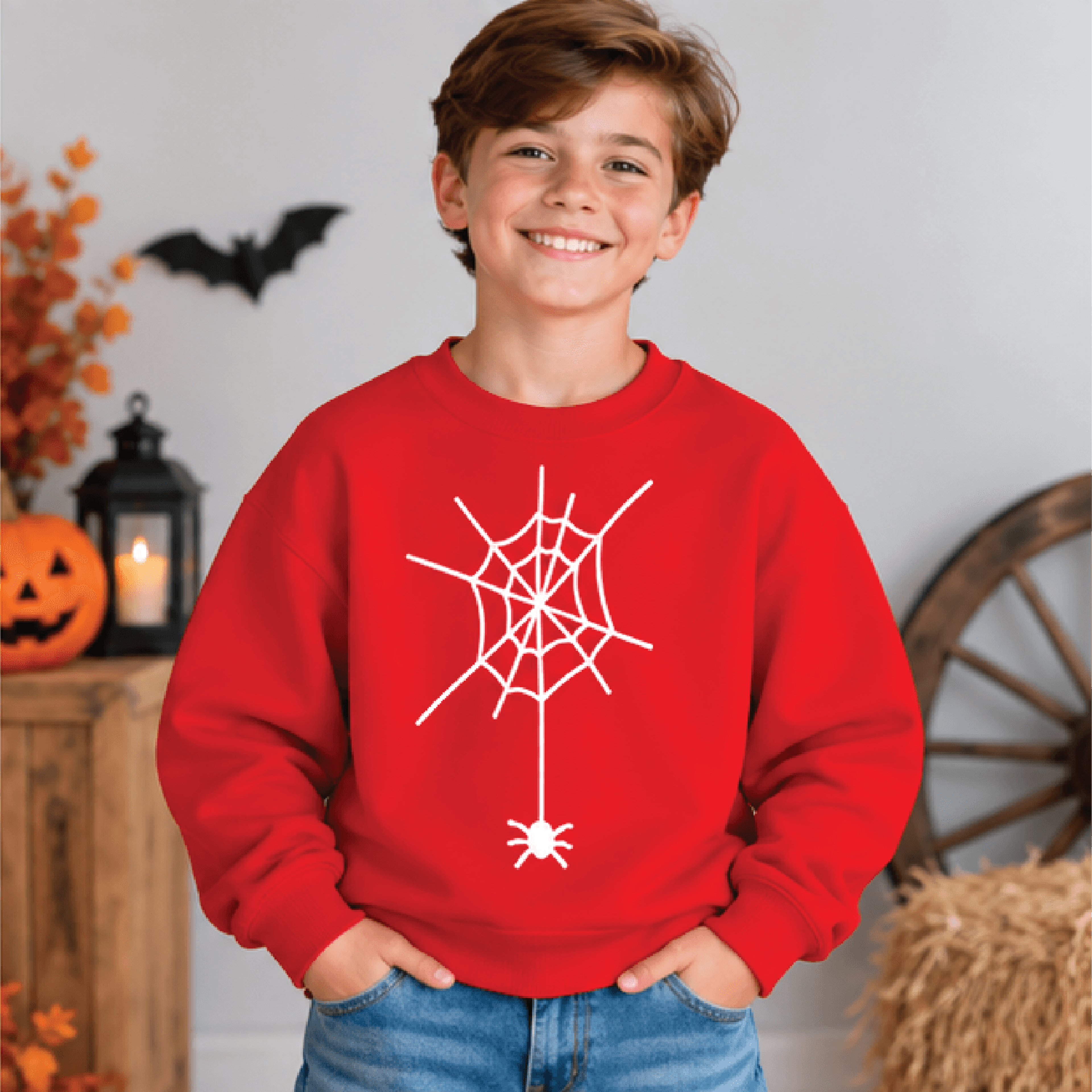 Spider Web Halloween Sweatshirt Kids Spooky Crewneck Youth Spider Web Sweater Retro Trick Or Treat  3