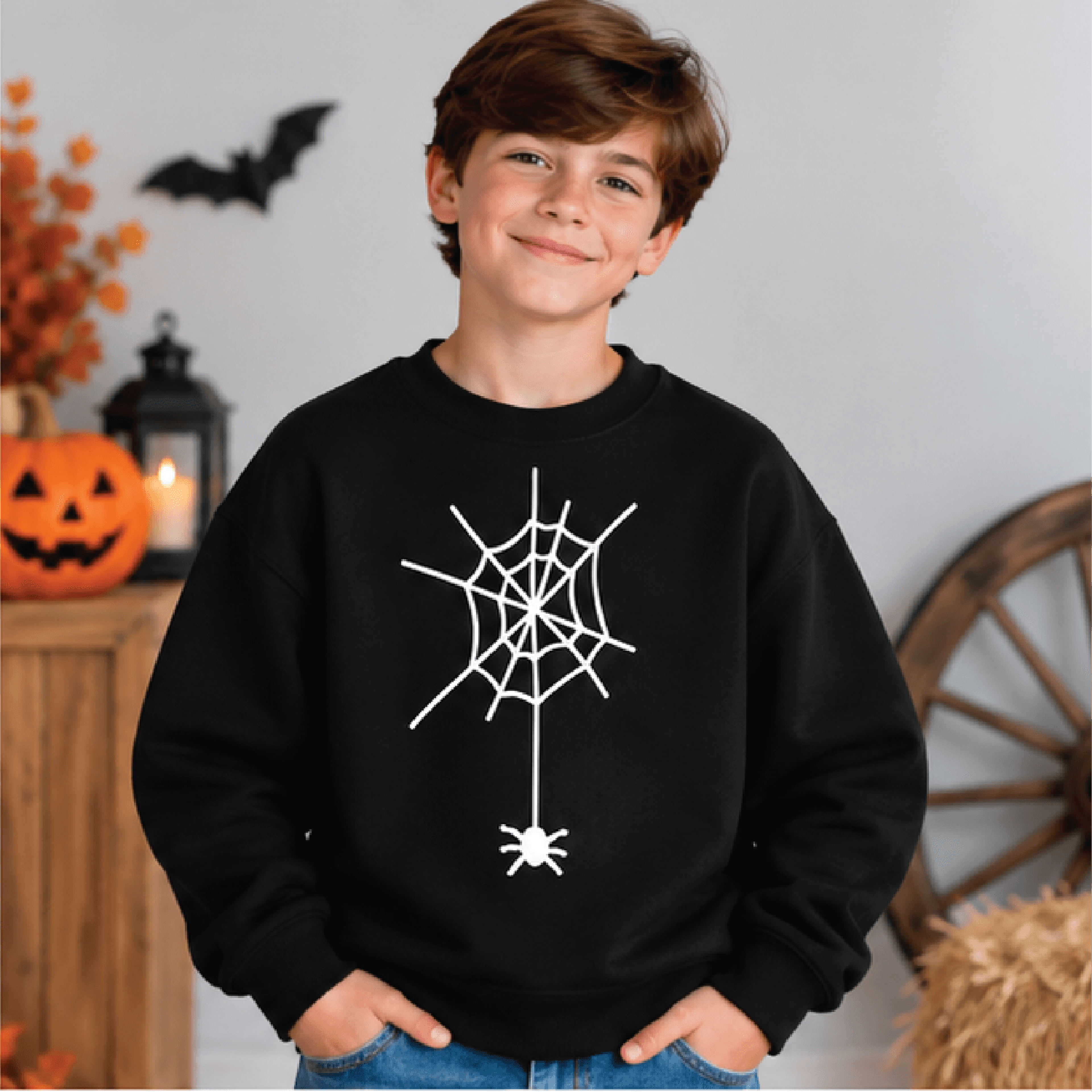 Spider Web Halloween Sweatshirt Kids Spooky Crewneck Youth Spider Web Sweater Retro Trick Or Treat  1