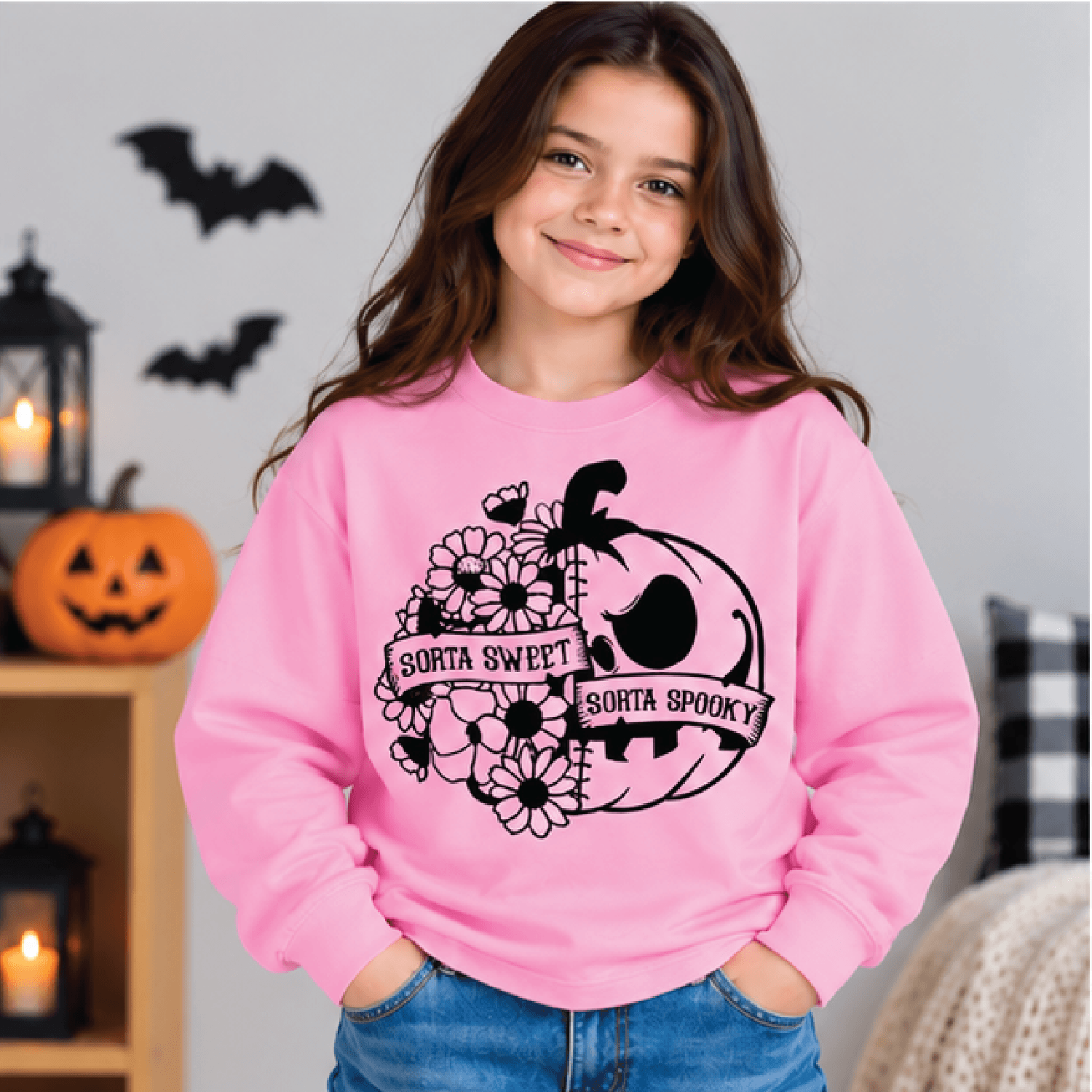 Sorta Sweet Sorta Spooky Sweatshirt Kids Halloween Crewneck Youth Cute Ghost Sweater Retro Spooky S
