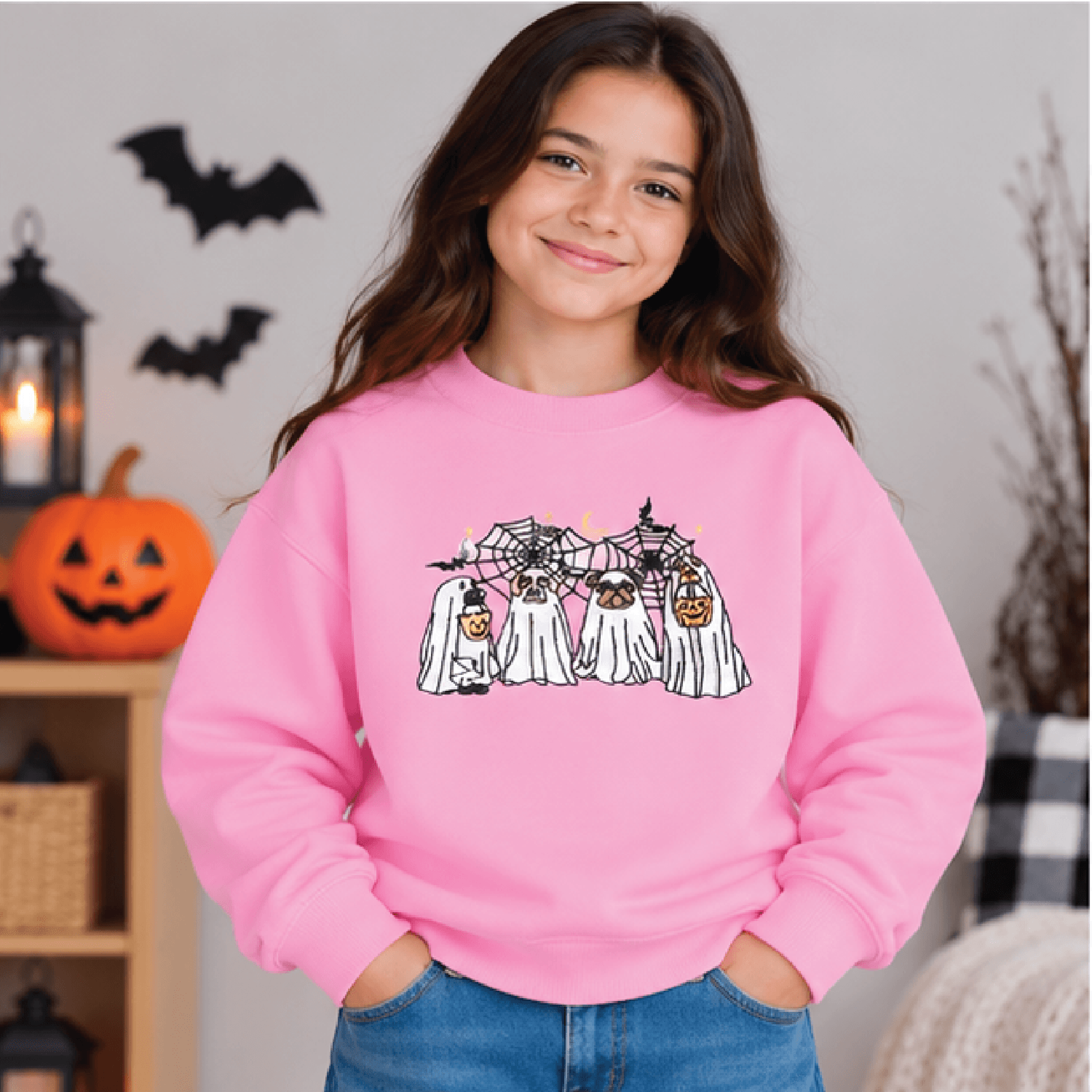Trick Or Treat Pups Halloween Sweatshirt Kids Spooky Dog Crewneck Youth Puppy Halloween Sweater Cut 2