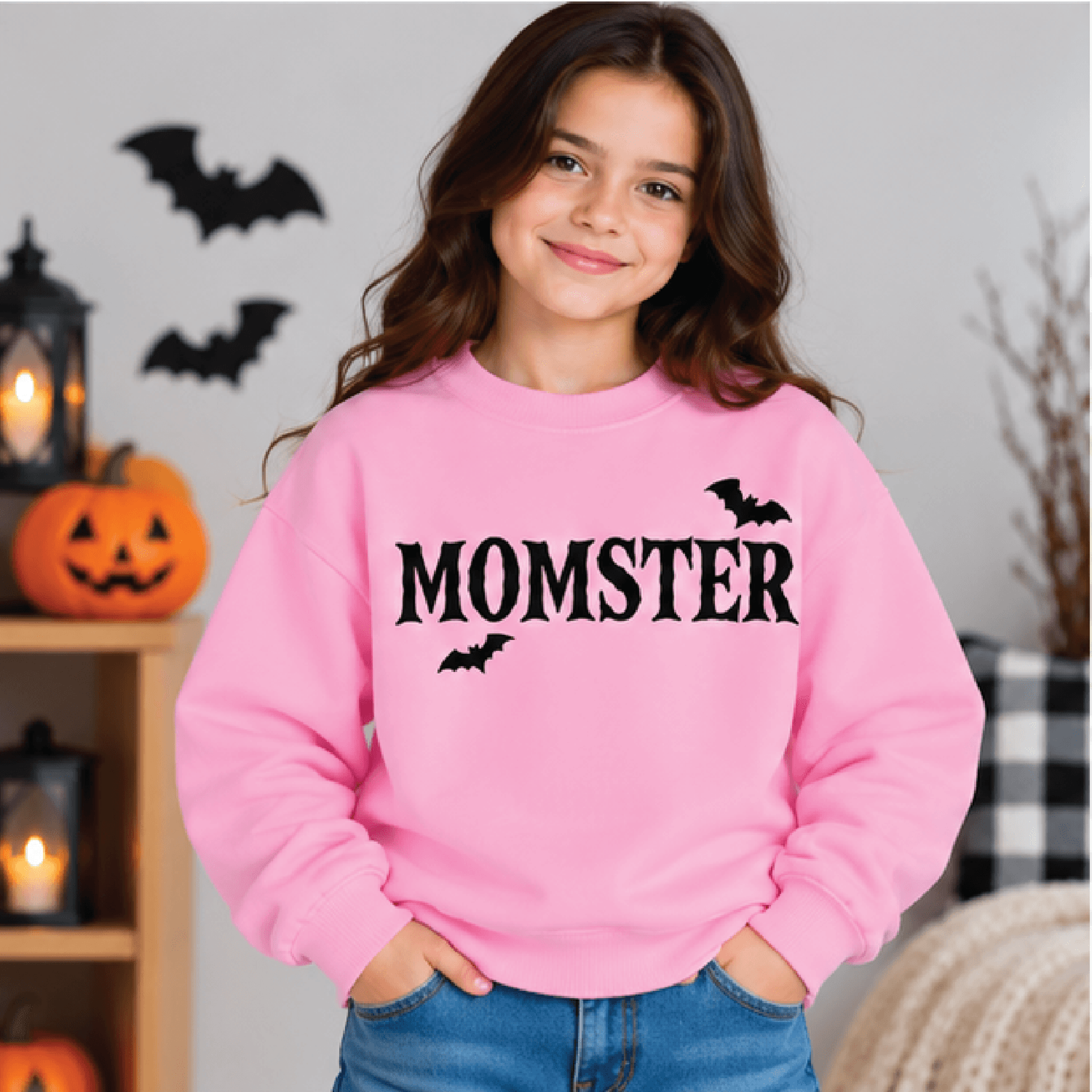 Momster Halloween Sweatshirt Kids Youth Spooky Bat Crewneck Funny Monster Sweater Cute Boo Crew Fal 2