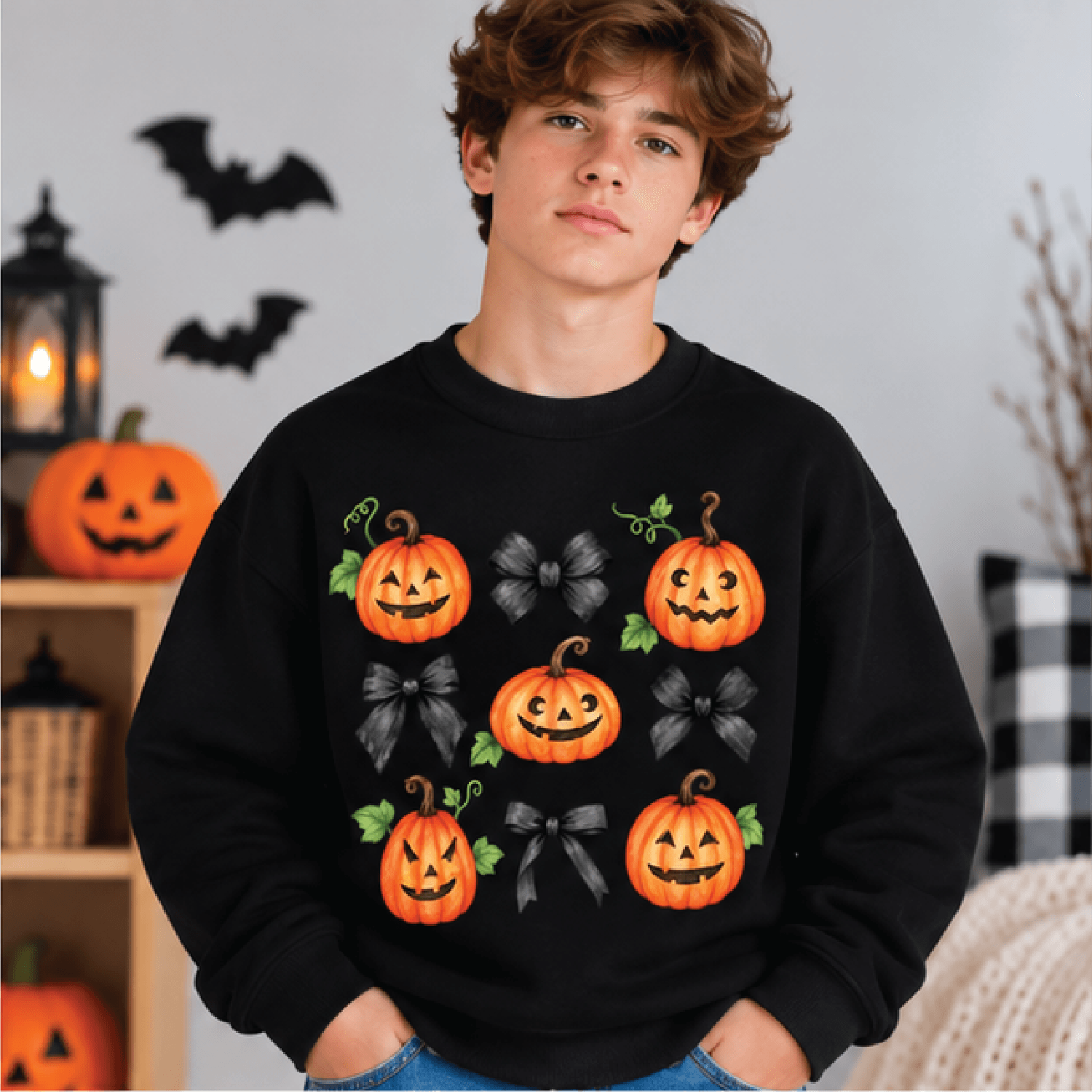 Pumpkins N Bows Halloween Sweatshirt Kids Jack O Lantern Crewneck Youth Pumpkin Bow Sweater Cute Sp 1