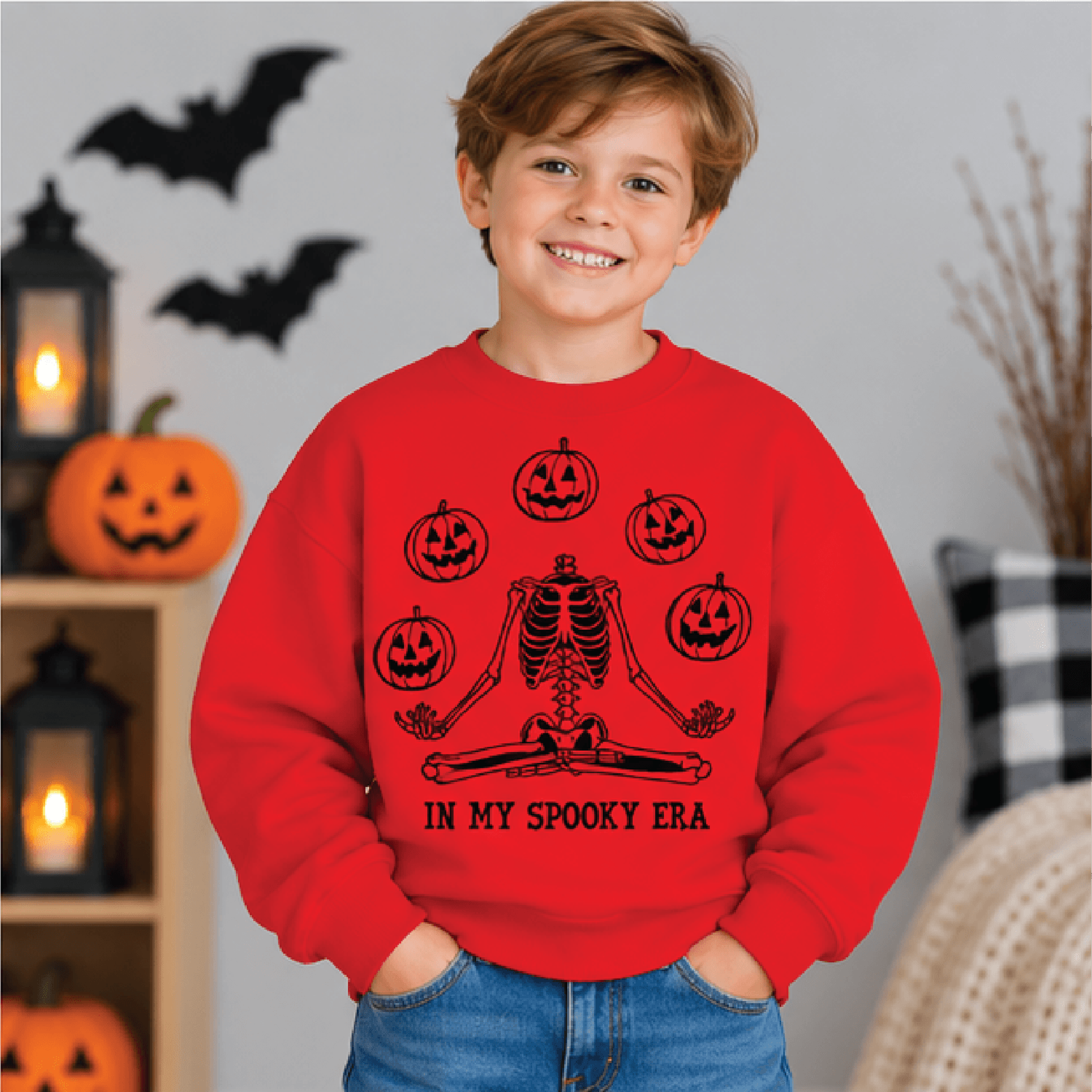 In My Spooky Era Halloween Sweatshirt Kids Youth Unisex Skeleton Crewneck Pumpkin Skelly Sweater Sp 3