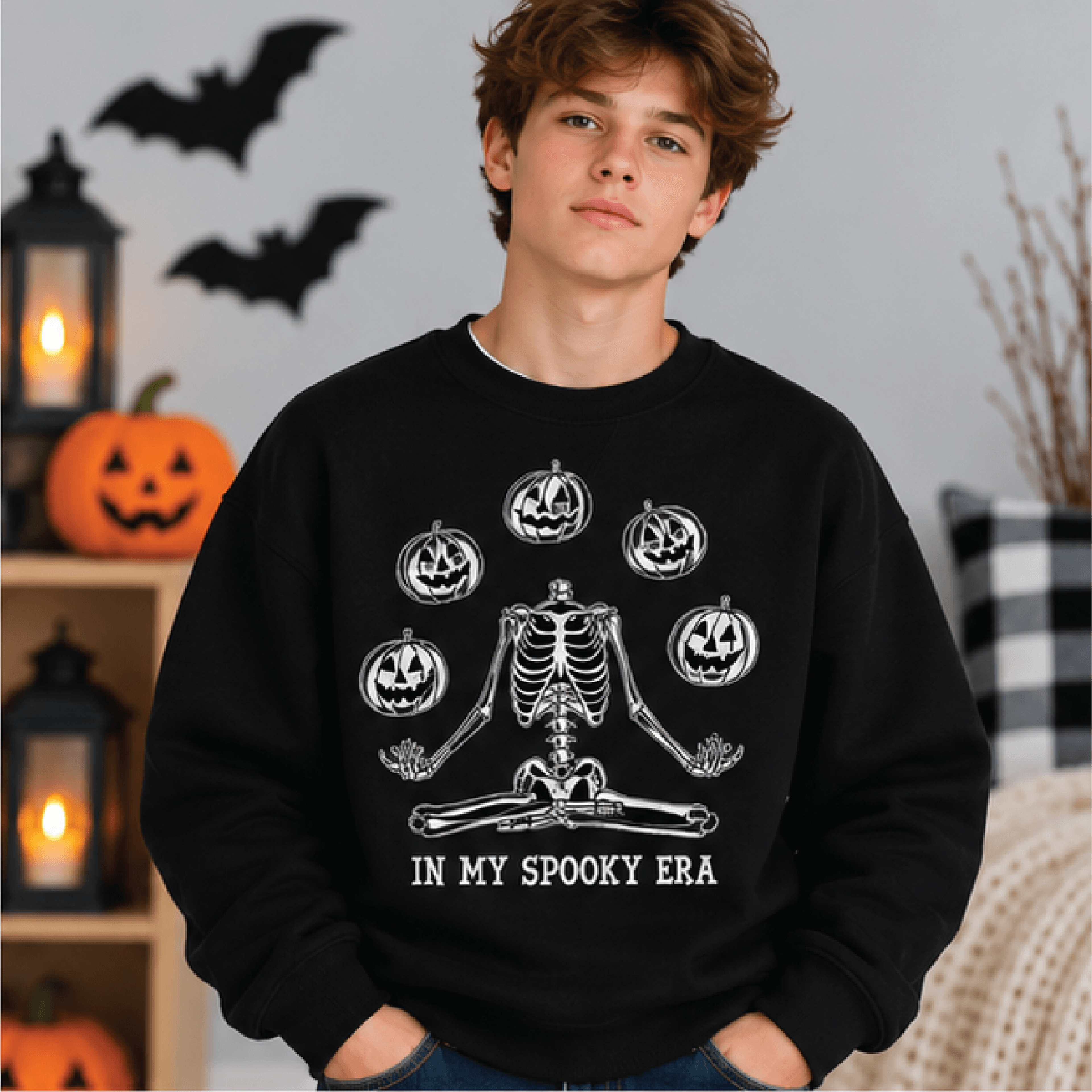 In My Spooky Era Halloween Sweatshirt Kids Youth Unisex Skeleton Crewneck Pumpkin Skelly Sweater Sp 1
