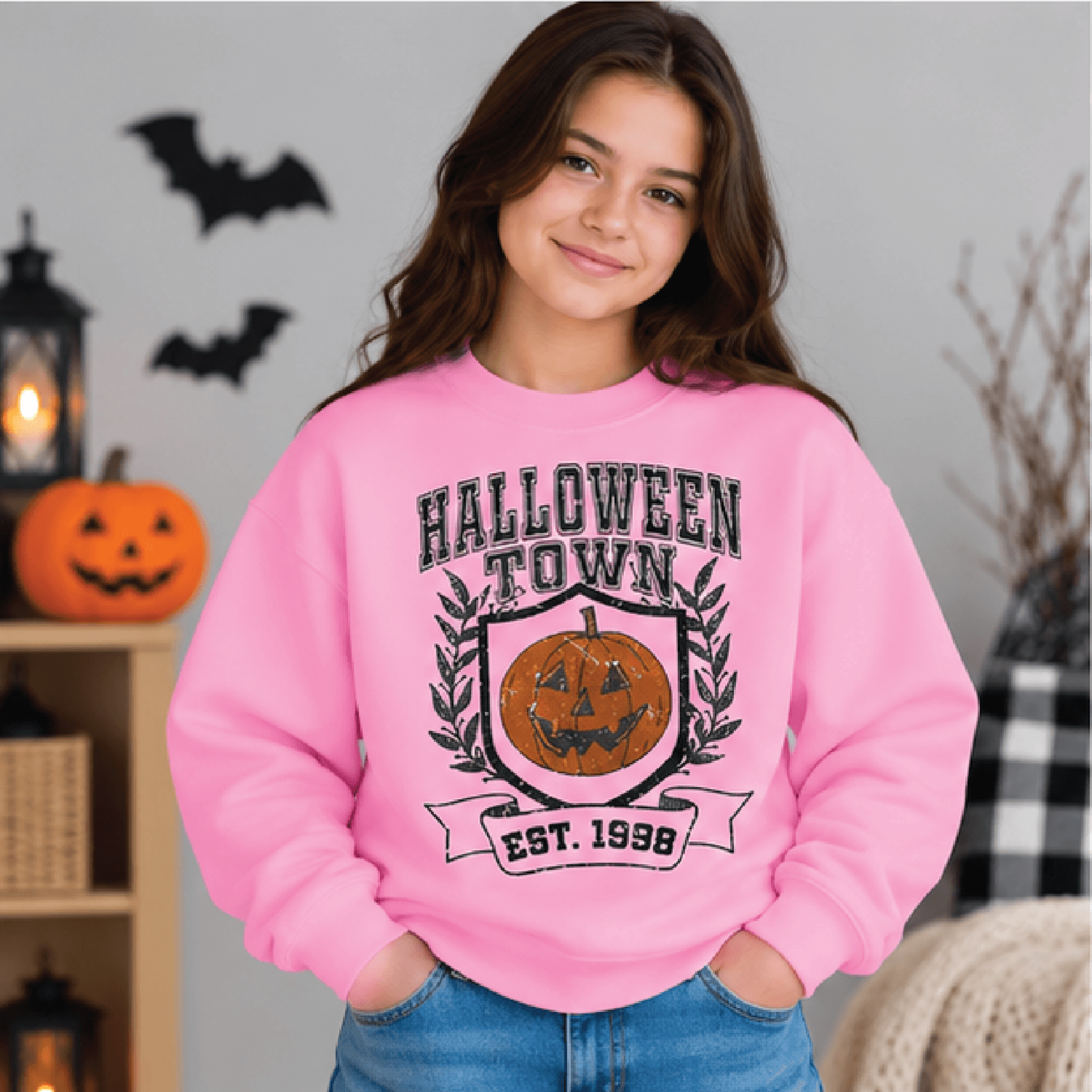Halloween Town Sweatshirt Kids Youth Unisex Pumpkin Crewneck Jack O Lantern Spooky Sweater Retro Ha 2