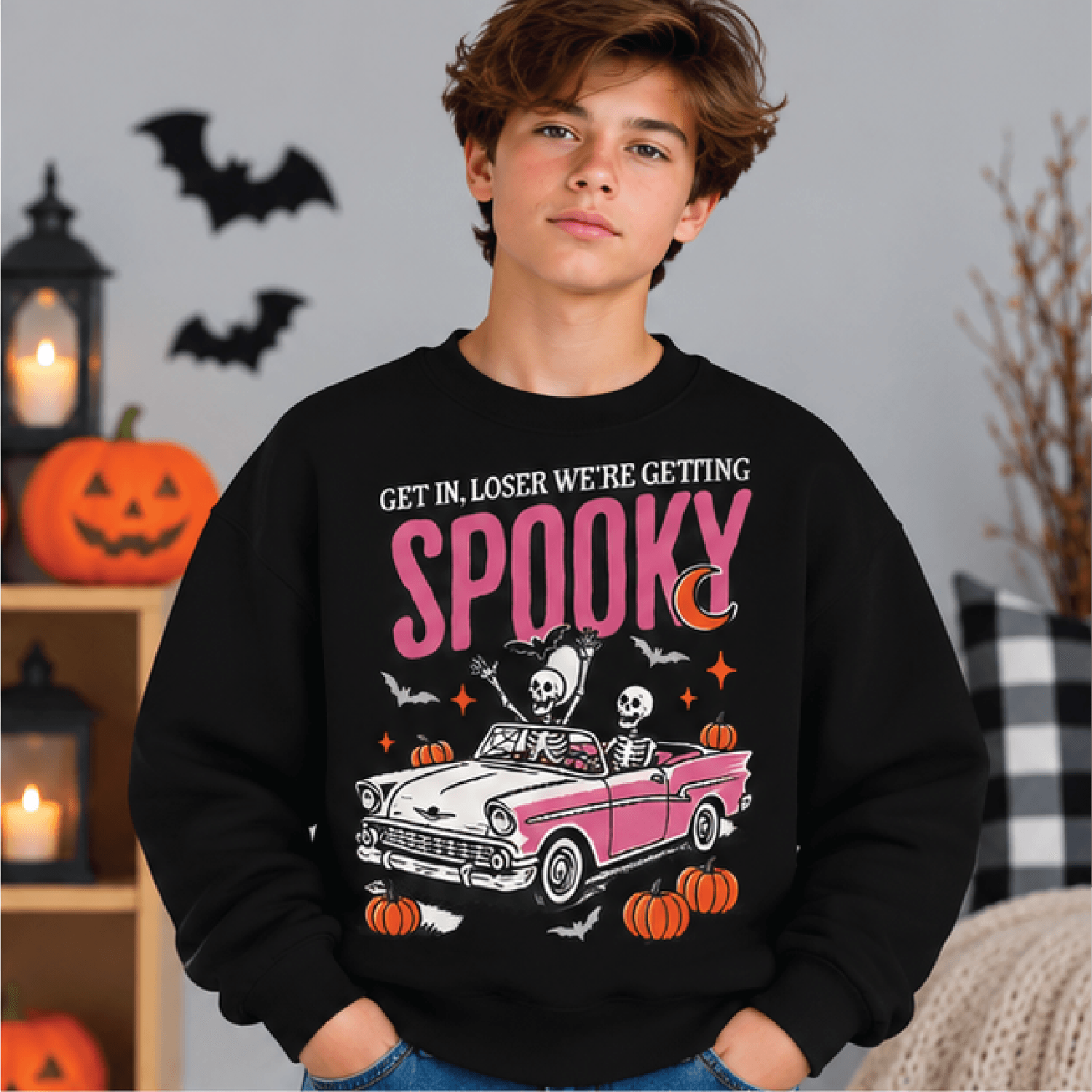 Get In Loser Were Getting Spooky Sweatshirt Kids Youth Unisex Halloween Crewneck Cute Ghost Pumpkin 1
