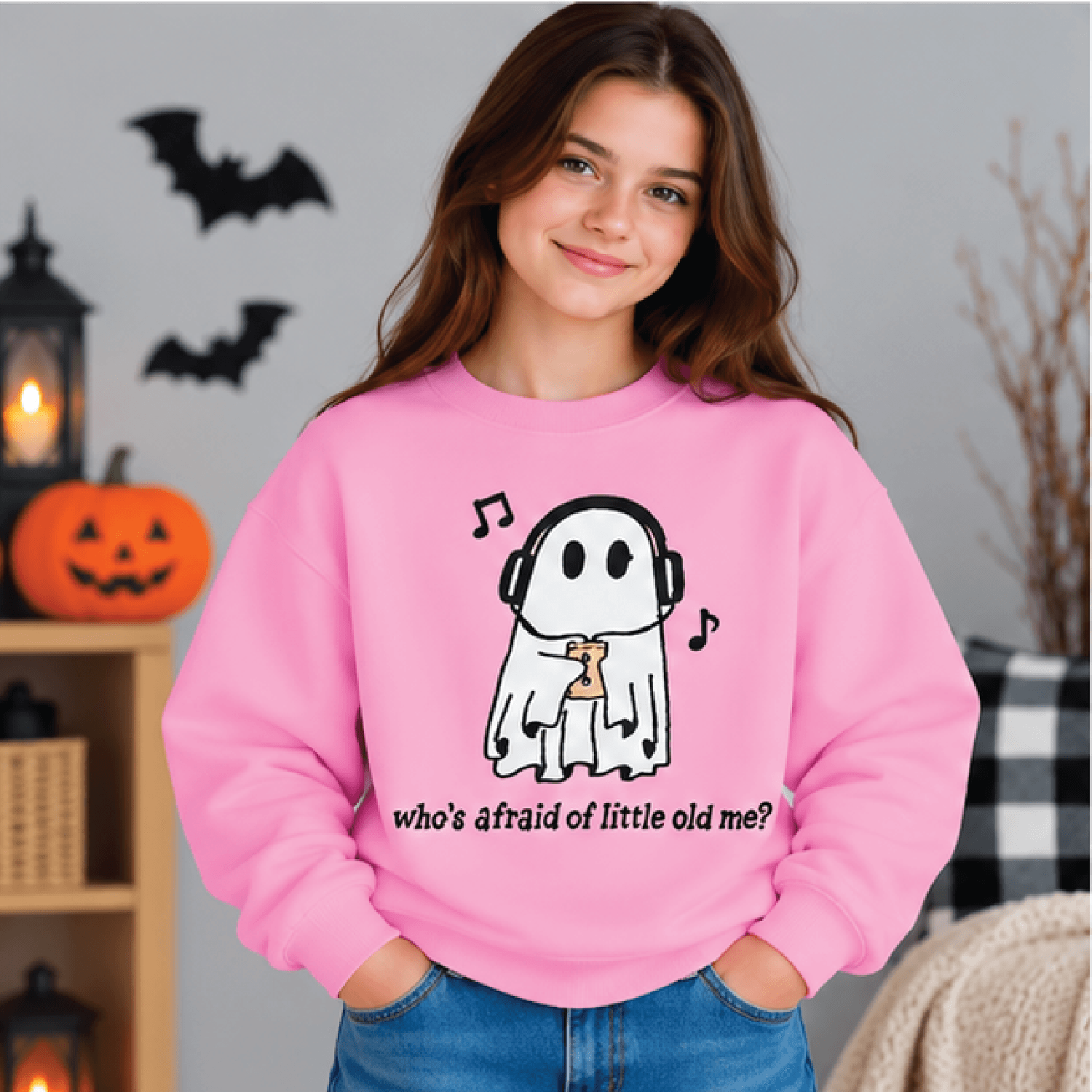 Whos Afraid Of Little Old Me Halloween Sweatshirt Kids Youth Unisex Ghost Crewneck Spooky Music Lov 2