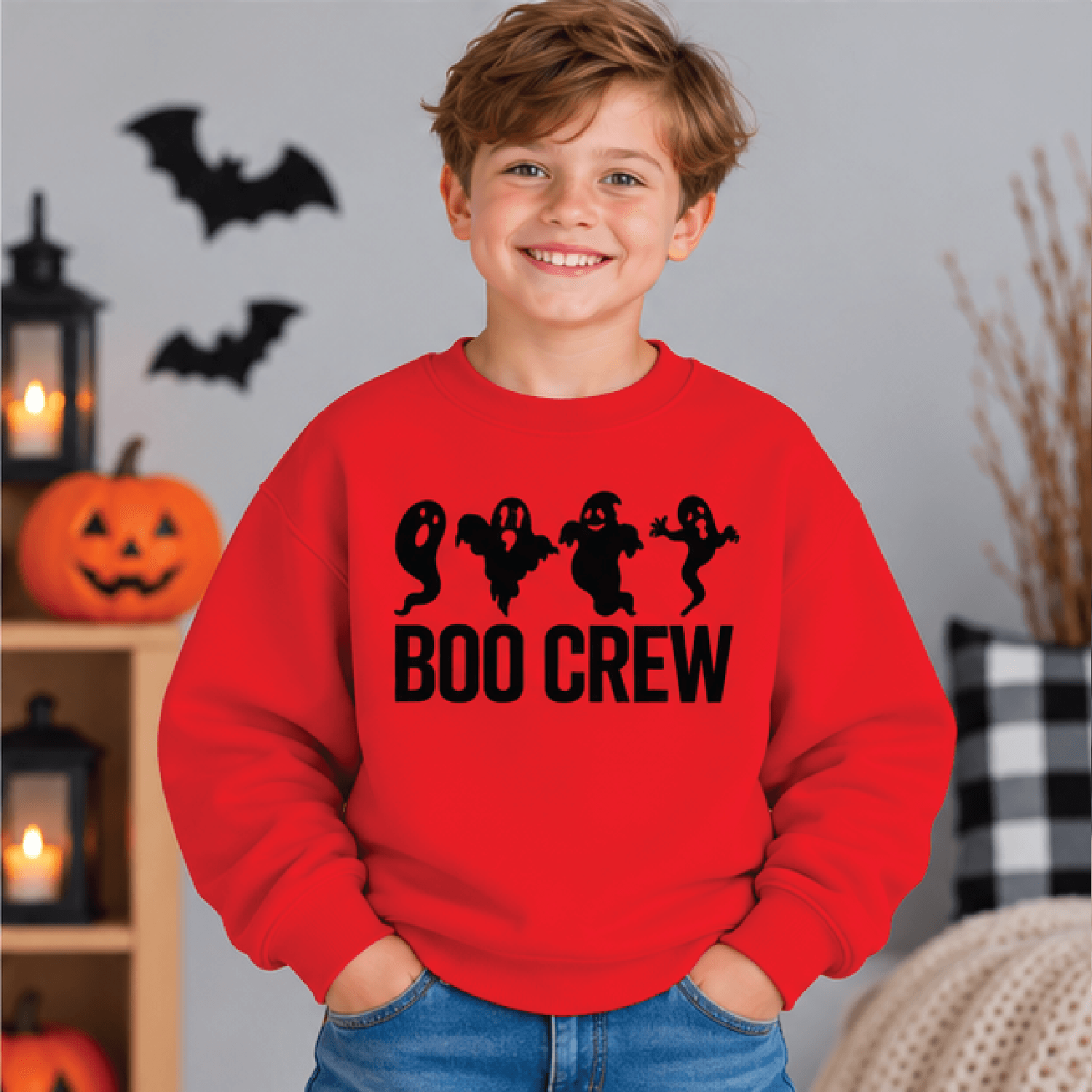 Boo Crew Halloween Sweatshirt Kids Youth Unisex Ghost Crewneck Cute Spooky Ghosts Retro Halloween F 3