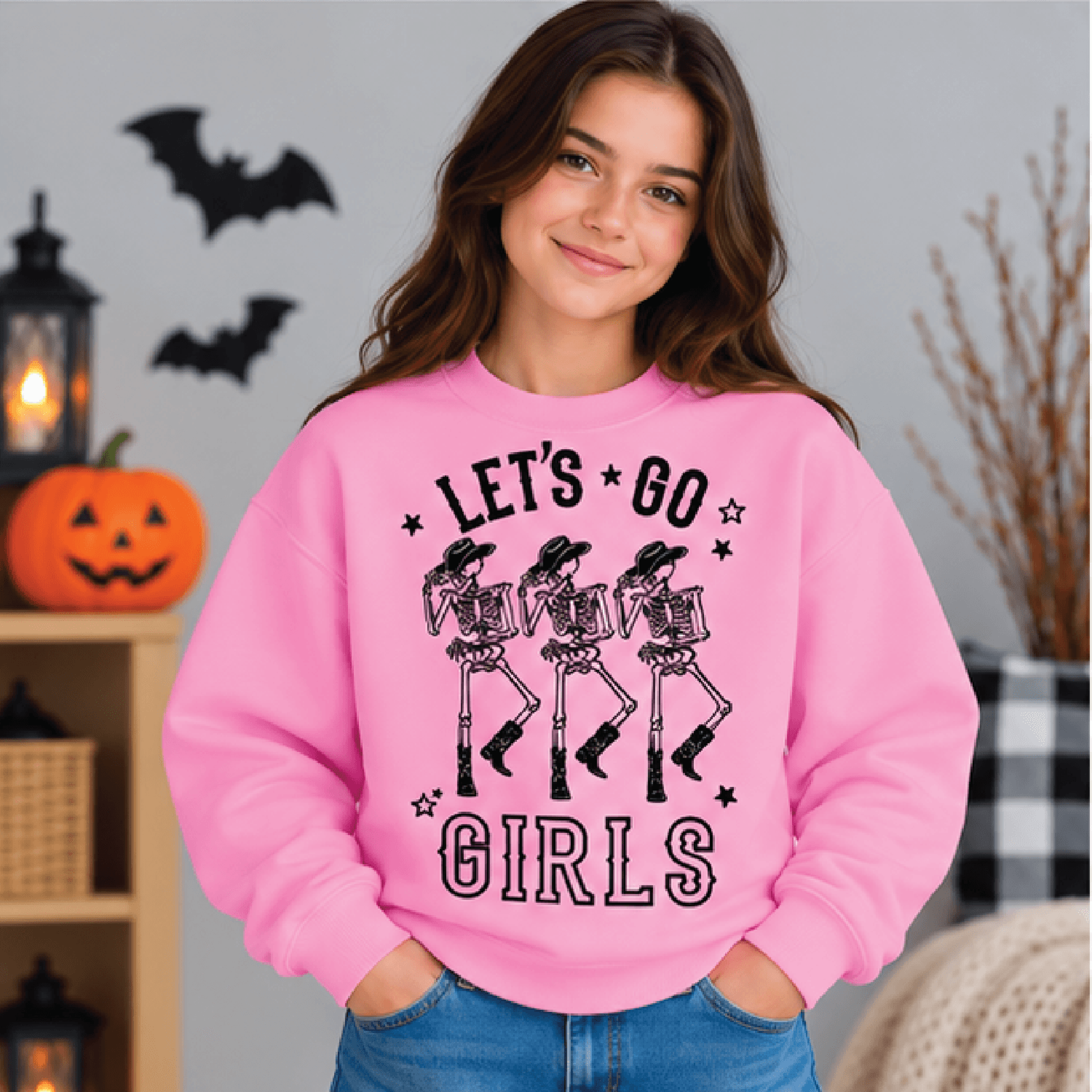 Cowgirl Skellies Halloween Sweatshirt Kids Youth Unisex Western Skeleton Crewneck Lets Go Girls Spo 2