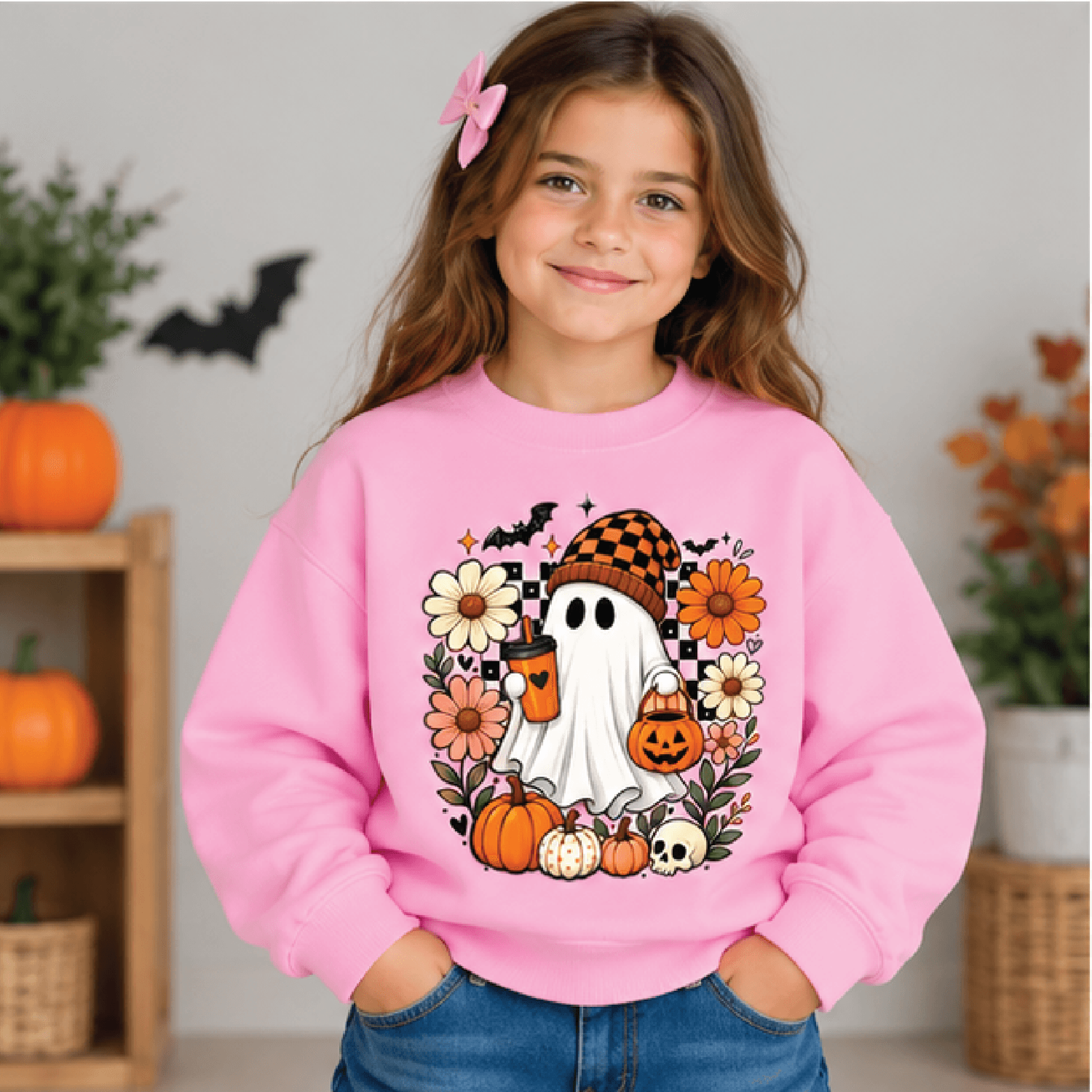 Pumpkin Ghost Halloween Sweatshirt Kids Youth Unisex Cute Ghost Crewneck Spooky Fall Pumpkin Sweate 2