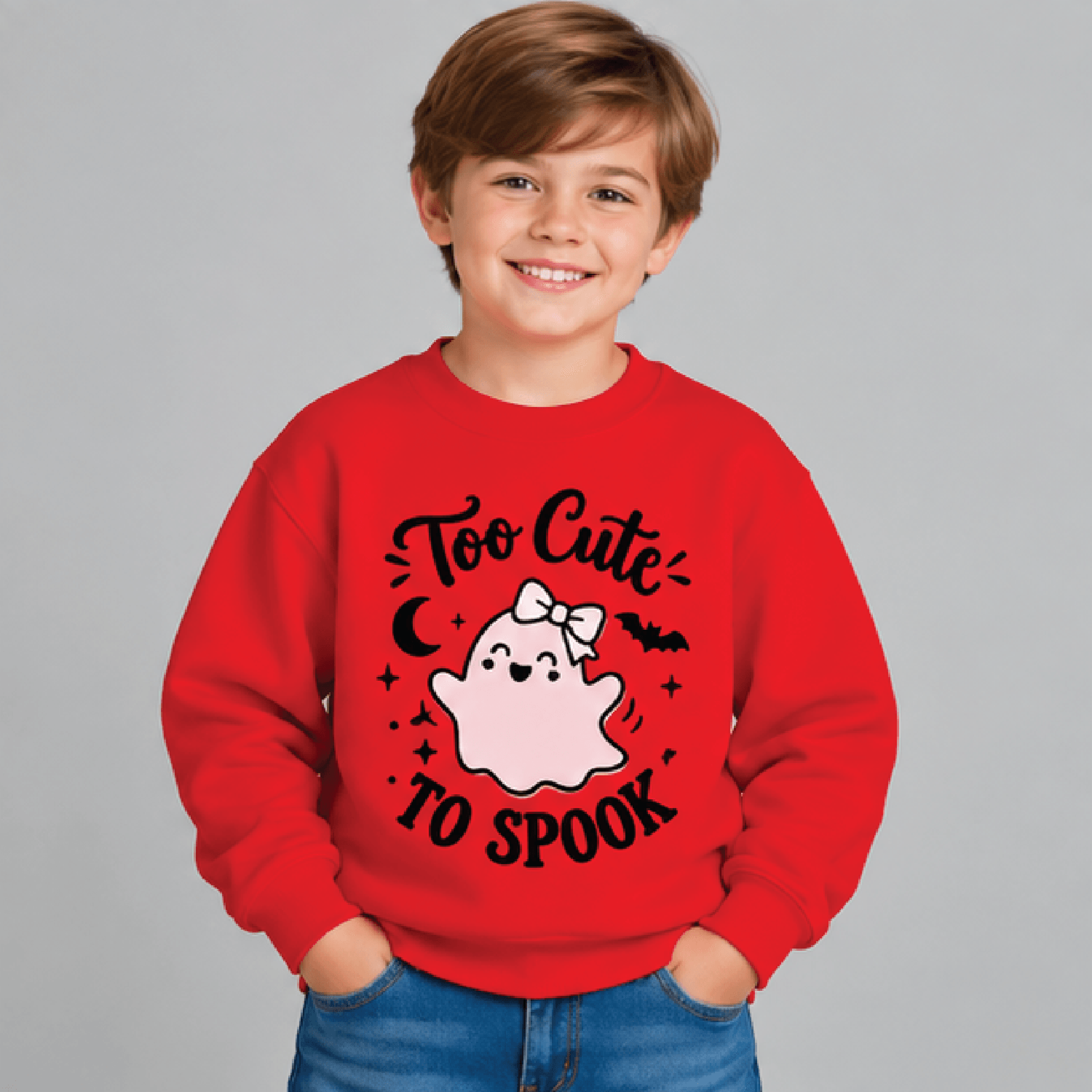 Too Cute To Spook Halloween Sweatshirt Kids Youth Unisex Cute Ghost Crewneck Retro Pumpkin Spooky S 3
