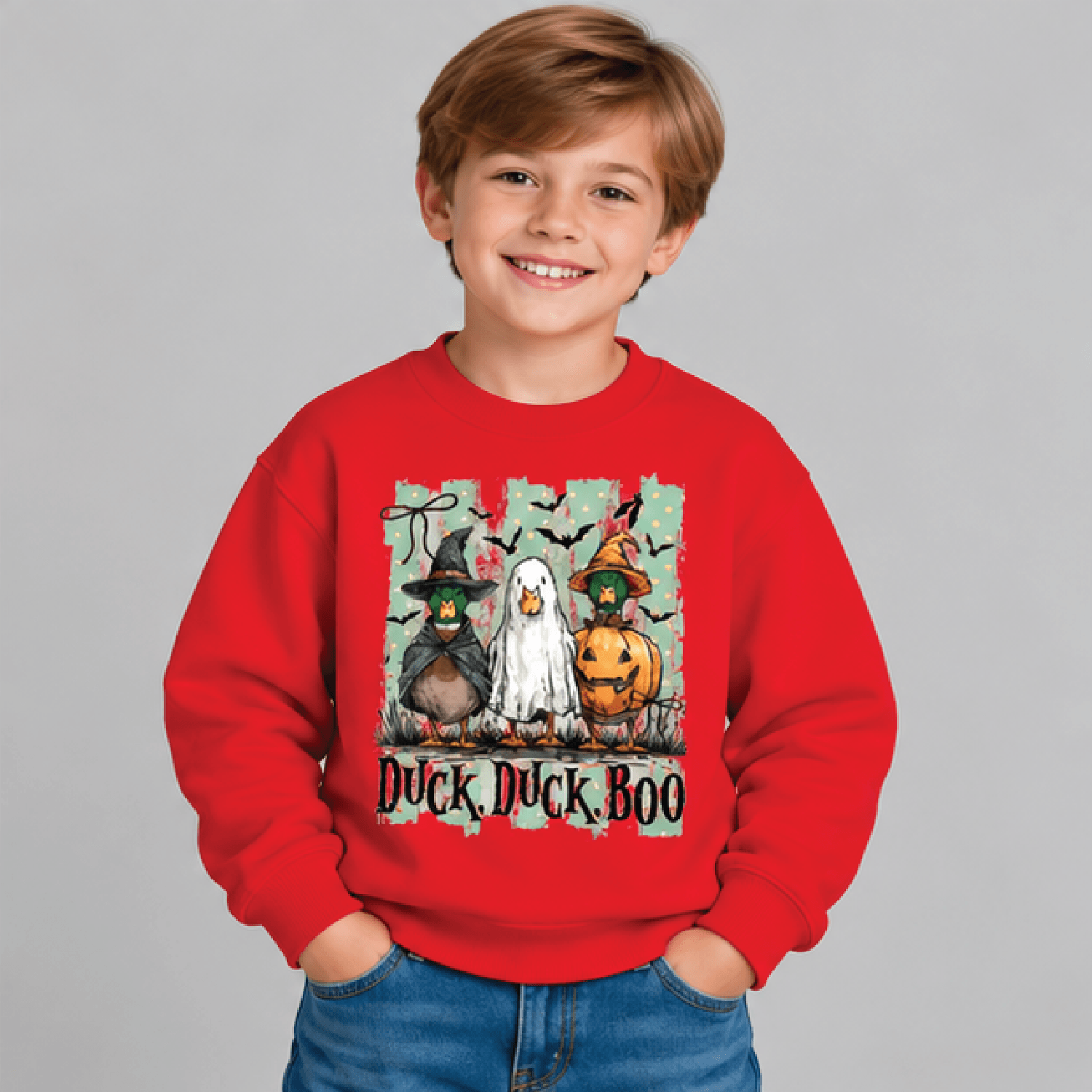 Duck Duck Boo Halloween Sweatshirt Kids Youth Unisex Funny Duck Ghost Crewneck Cute Spooky Season F 3