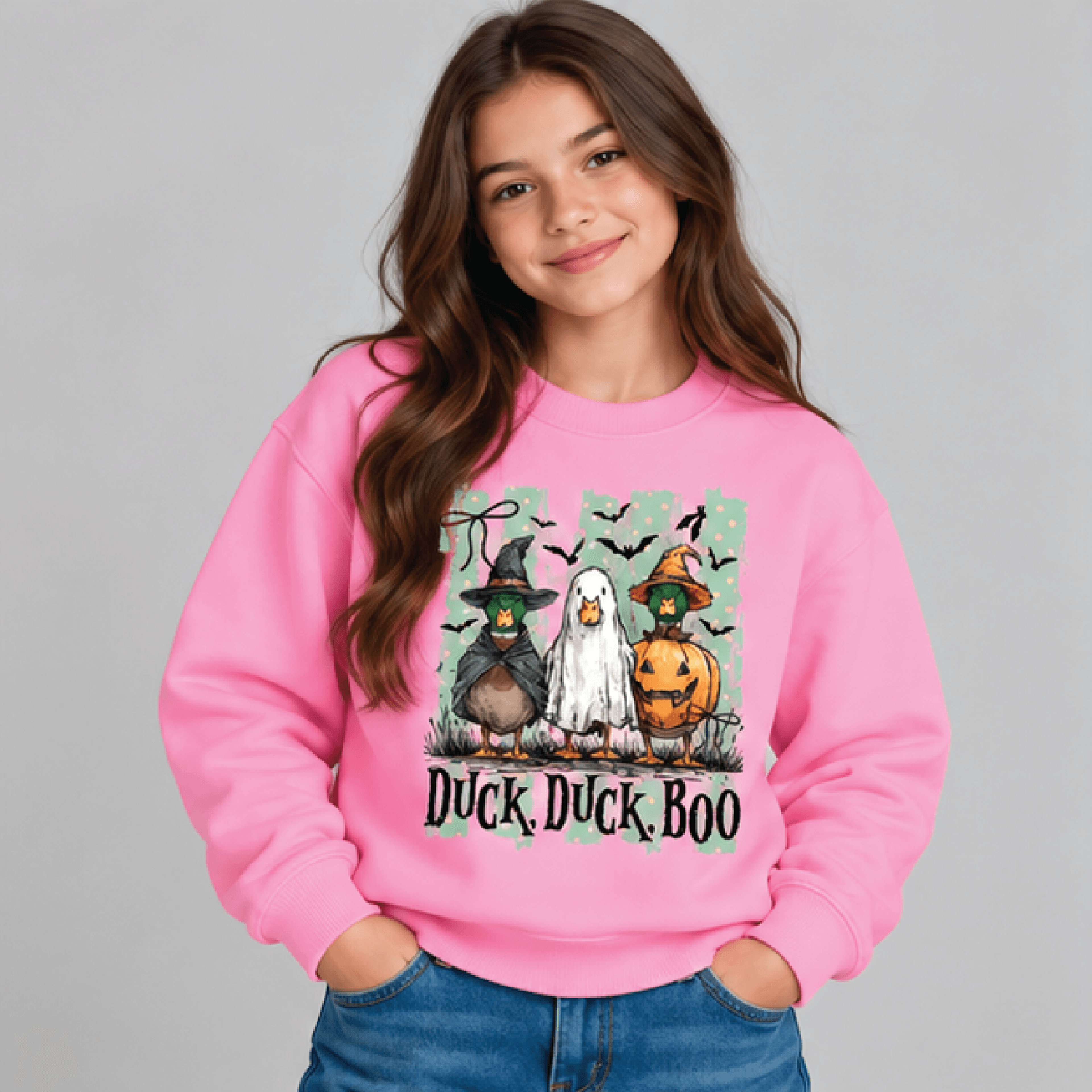 Duck Duck Boo Halloween Sweatshirt Kids Youth Unisex Funny Duck Ghost Crewneck Cute Spooky Season F 2