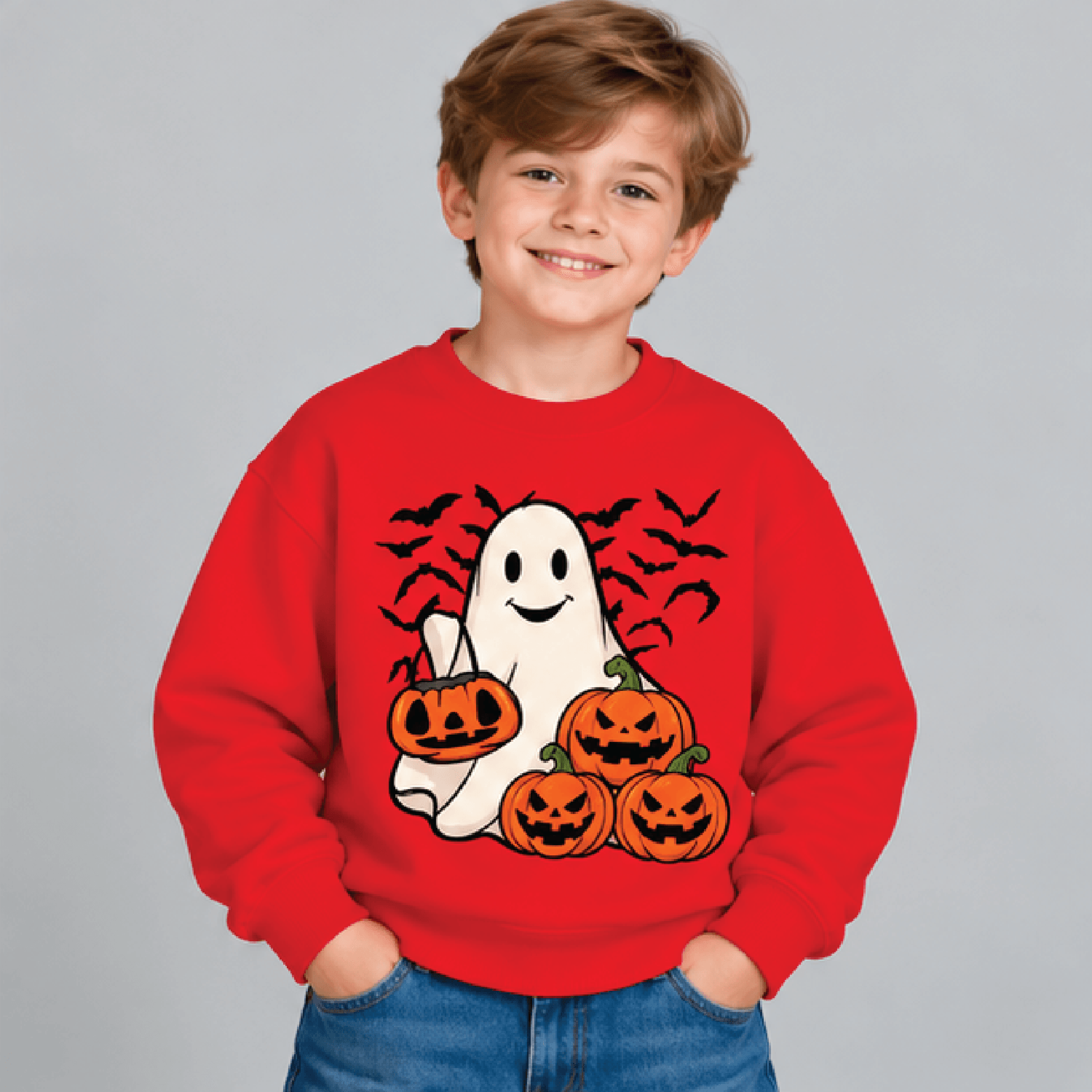 Ghost And Pumpkin Halloween Sweatshirt Kids Youth Unisex Cute Ghost Crewneck Pumpkin Season Spooky  3