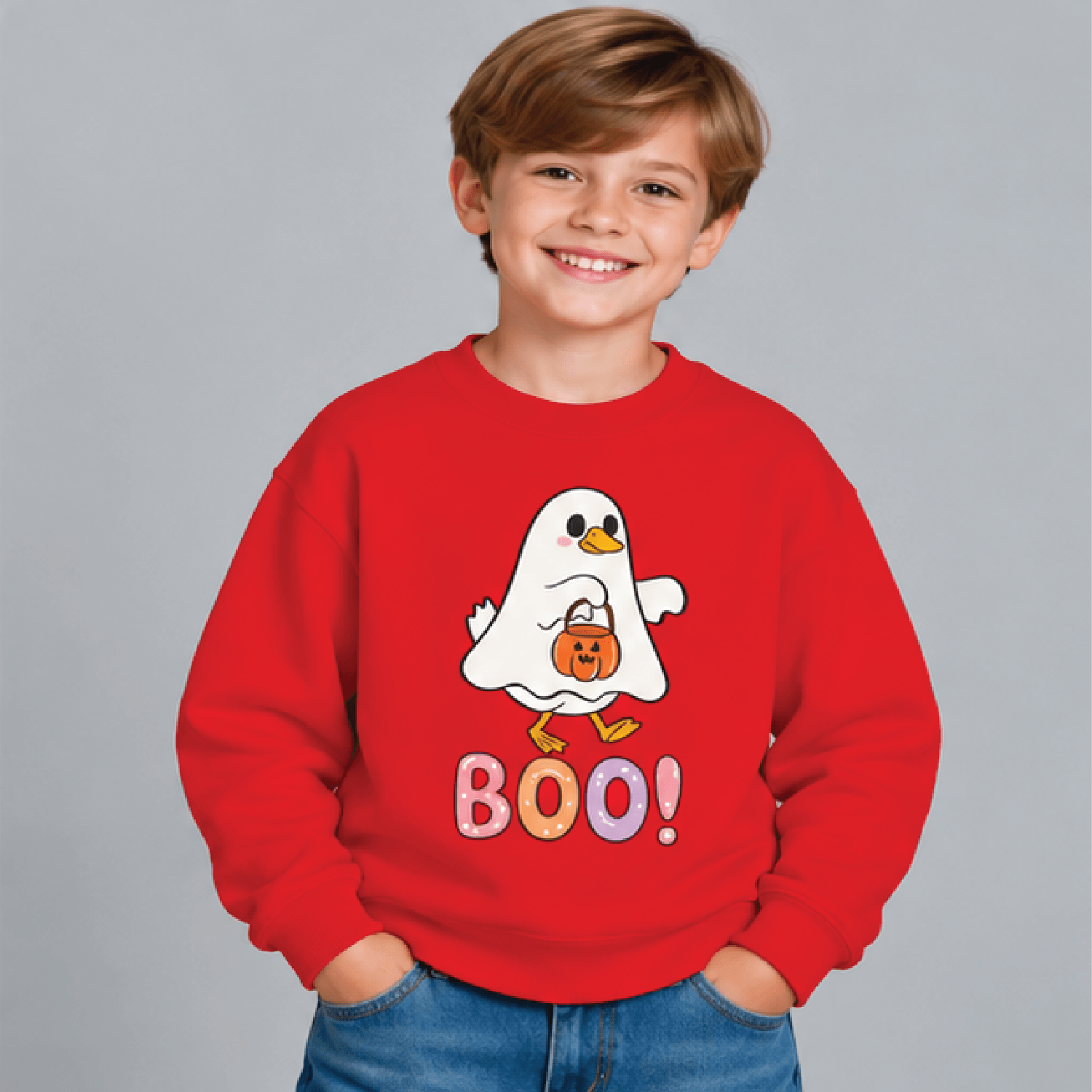 Cute Duck Ghost Halloween Sweatshirt Kids Youth Unisex BOO Crewneck Trick Or Treat Pumpkin Duck Spo 3