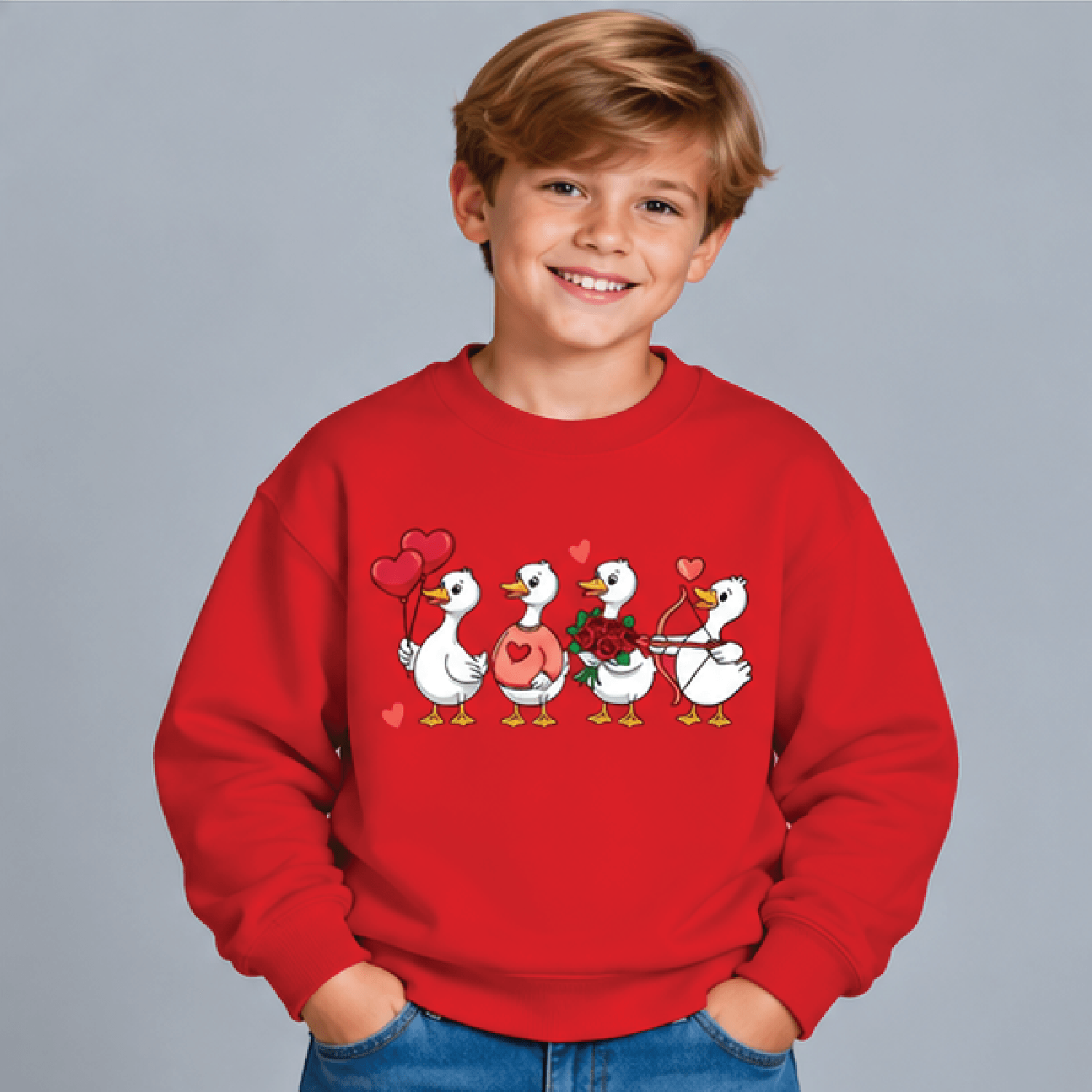 Just A Love Goose Sweatshirt Kids Youth Unisex Valentine Crewneck Cute Heart Goose Funny Valentines 3