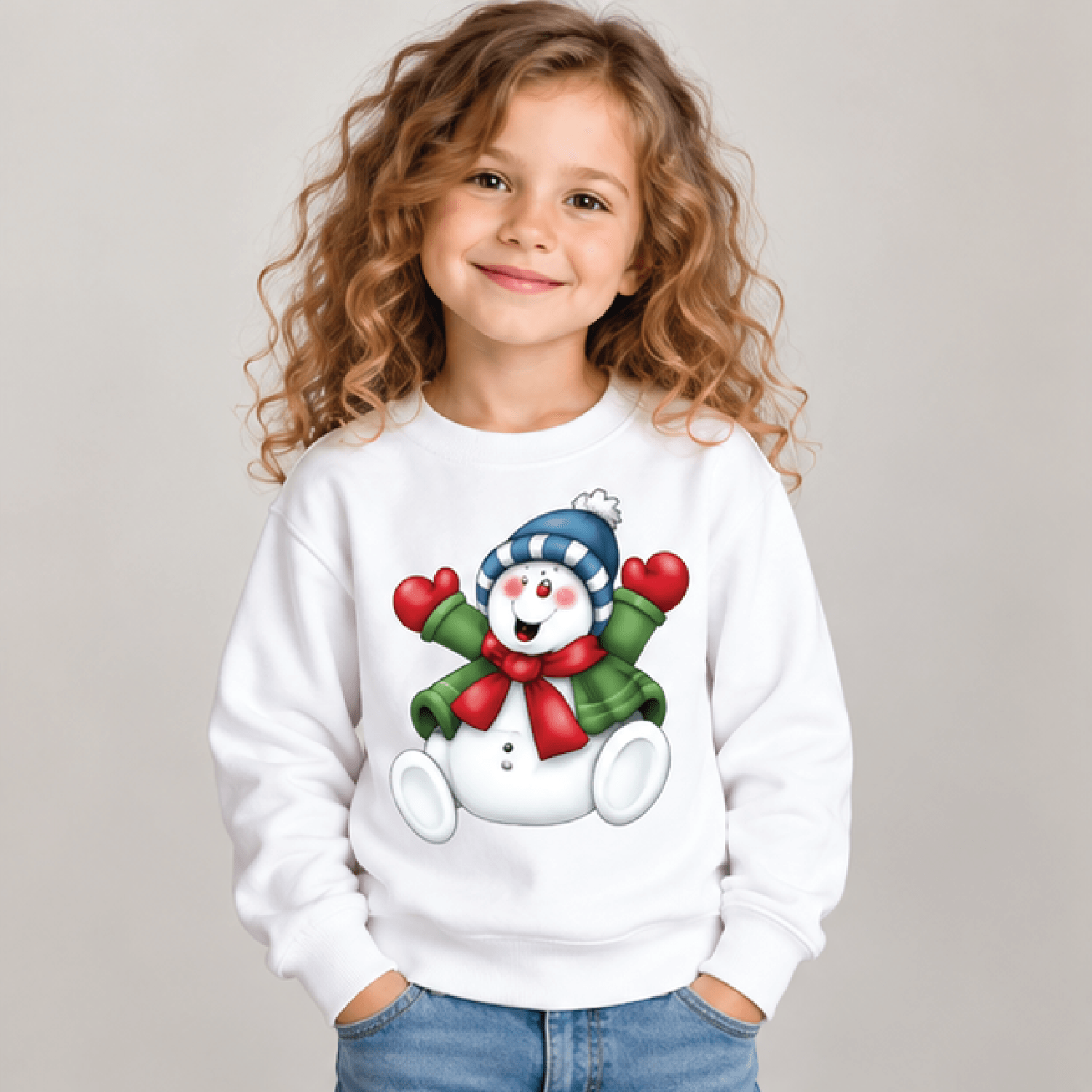 cute snowman christmas sweatshirt, kids youth unisex winter crewneck, happy holiday snowman festive sweater christmas
