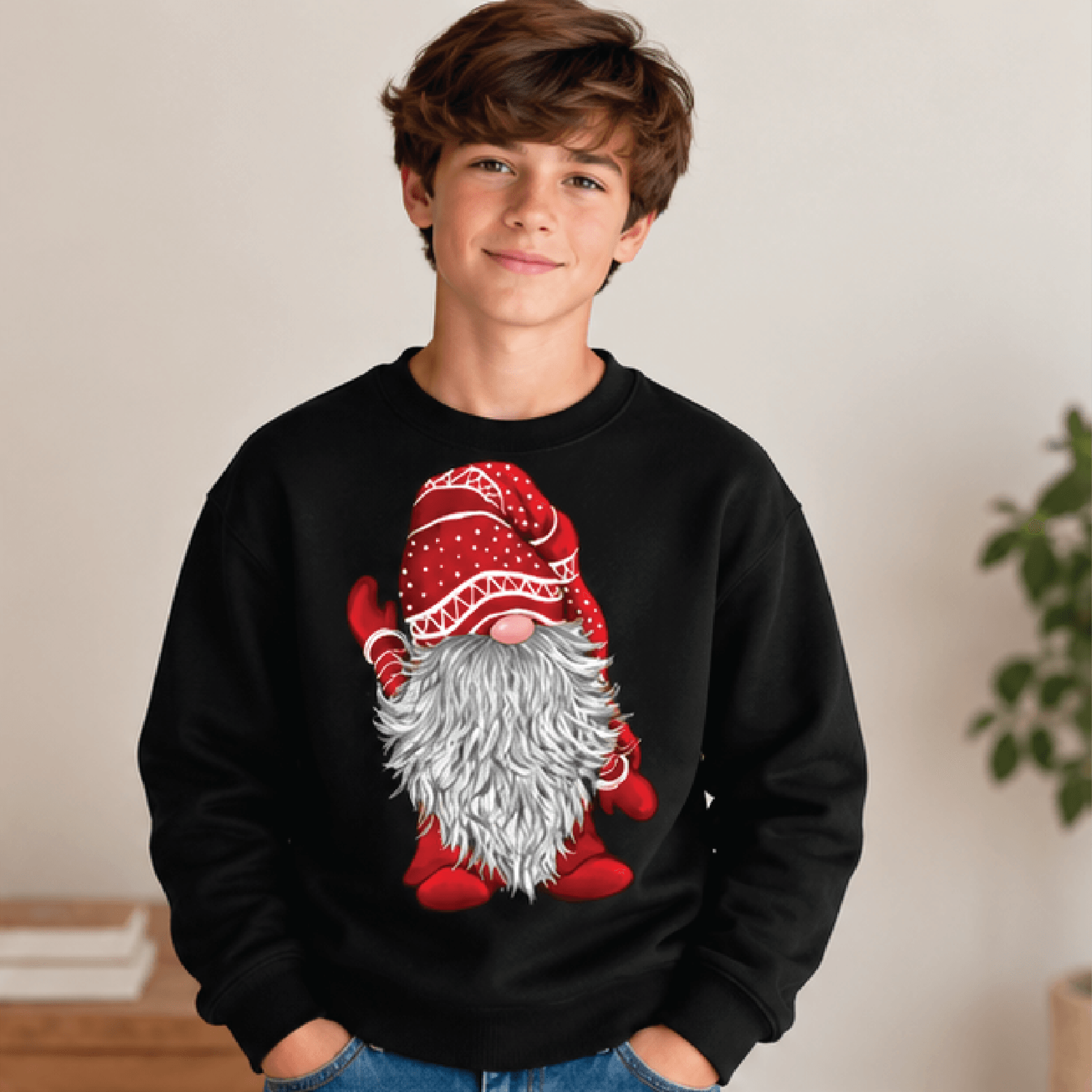 Nordic Christmas Gnome Sweatshirt Kids Youth Unisex Red Gnome Crewneck Scandinavian Holiday Winter  1