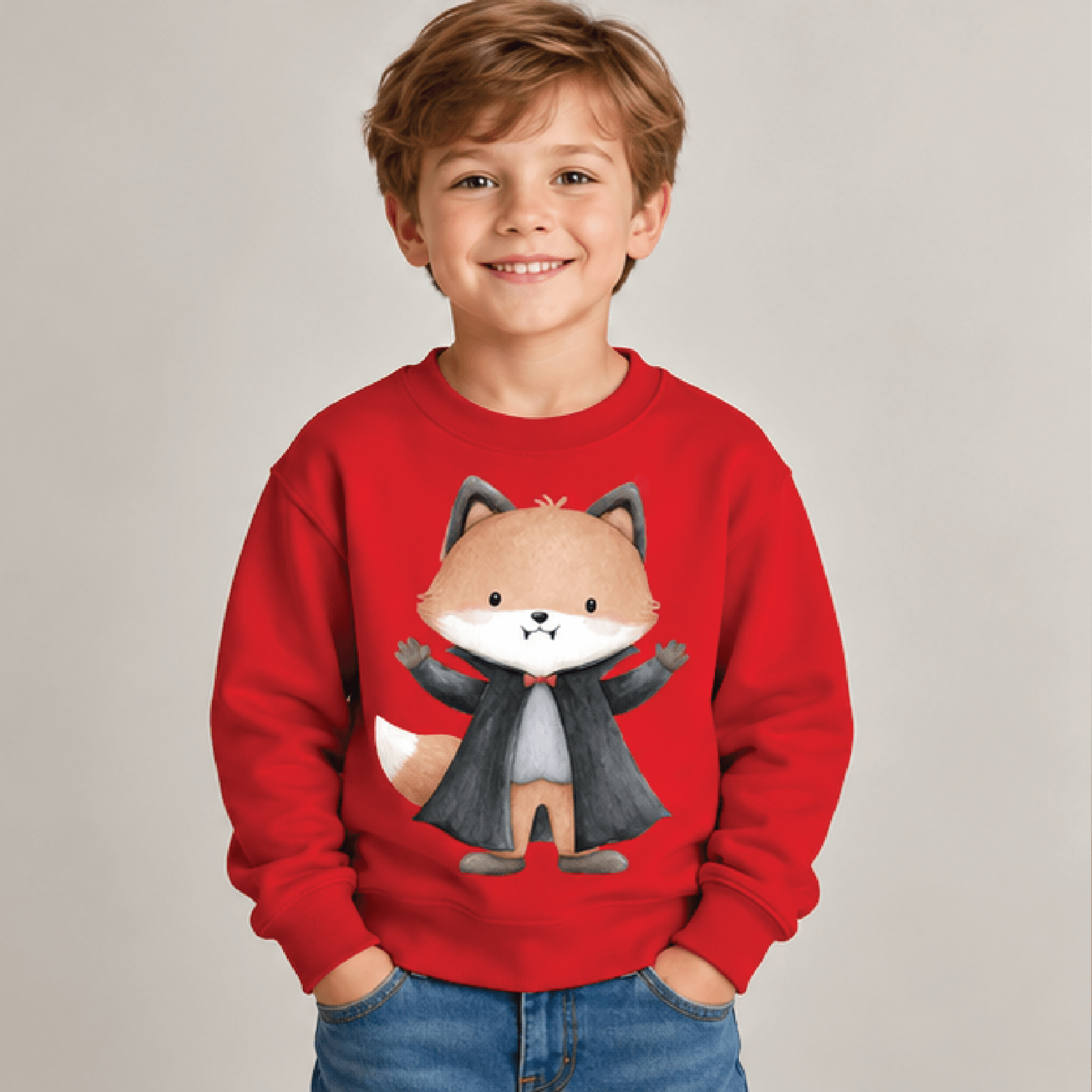 Vampire Fox Halloween Sweatshirt Kids Youth Unisex Cute Woodland Animal Crewneck Dracula Fox Costum 3