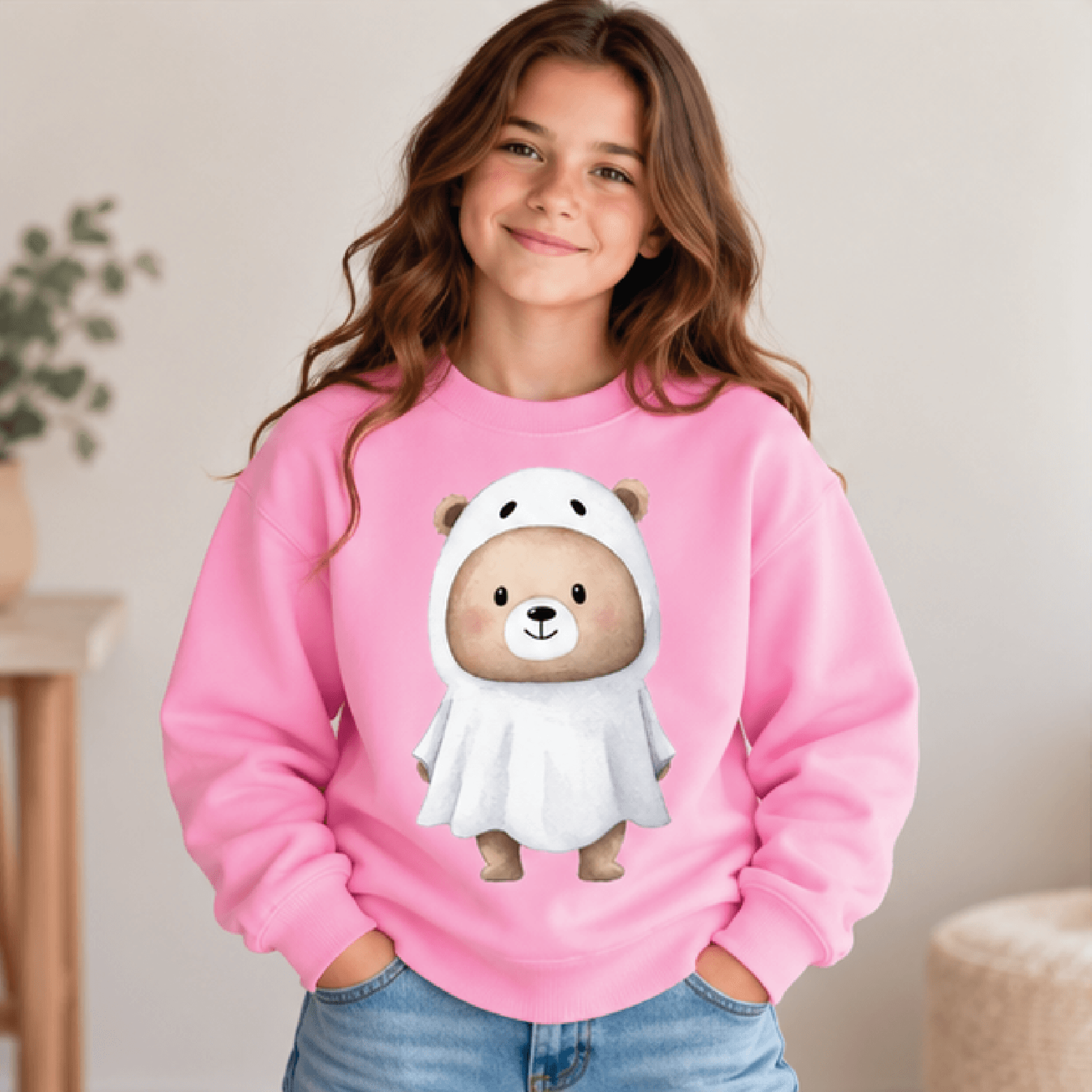 Ghost Bear Halloween Sweatshirt Kids Youth Unisex Cute Teddy Bear Crewneck Sweet Spooky Costume Fal 2