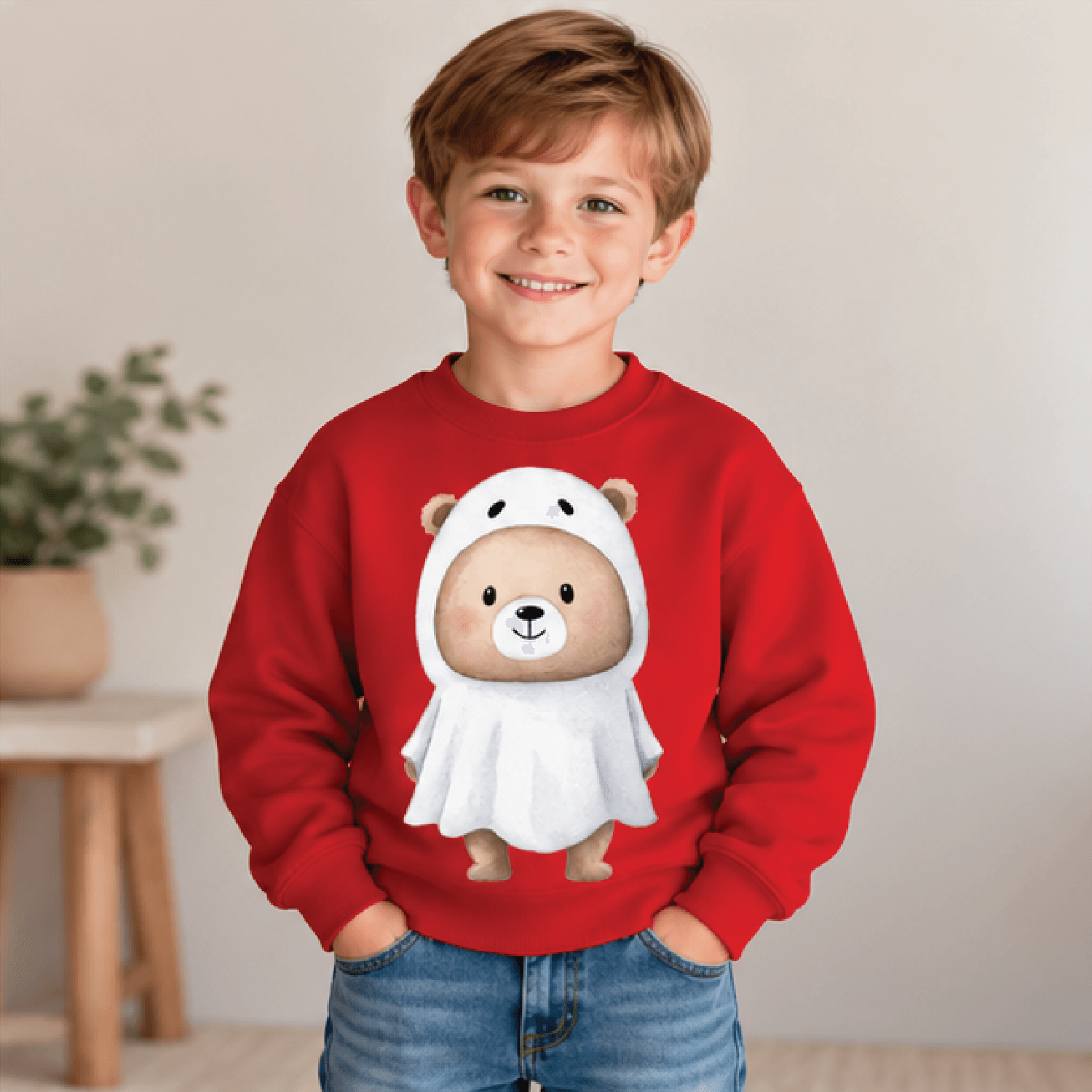 Ghost Bear Halloween Sweatshirt Kids Youth Unisex Cute Teddy Bear Crewneck Sweet Spooky Costume Fal 3