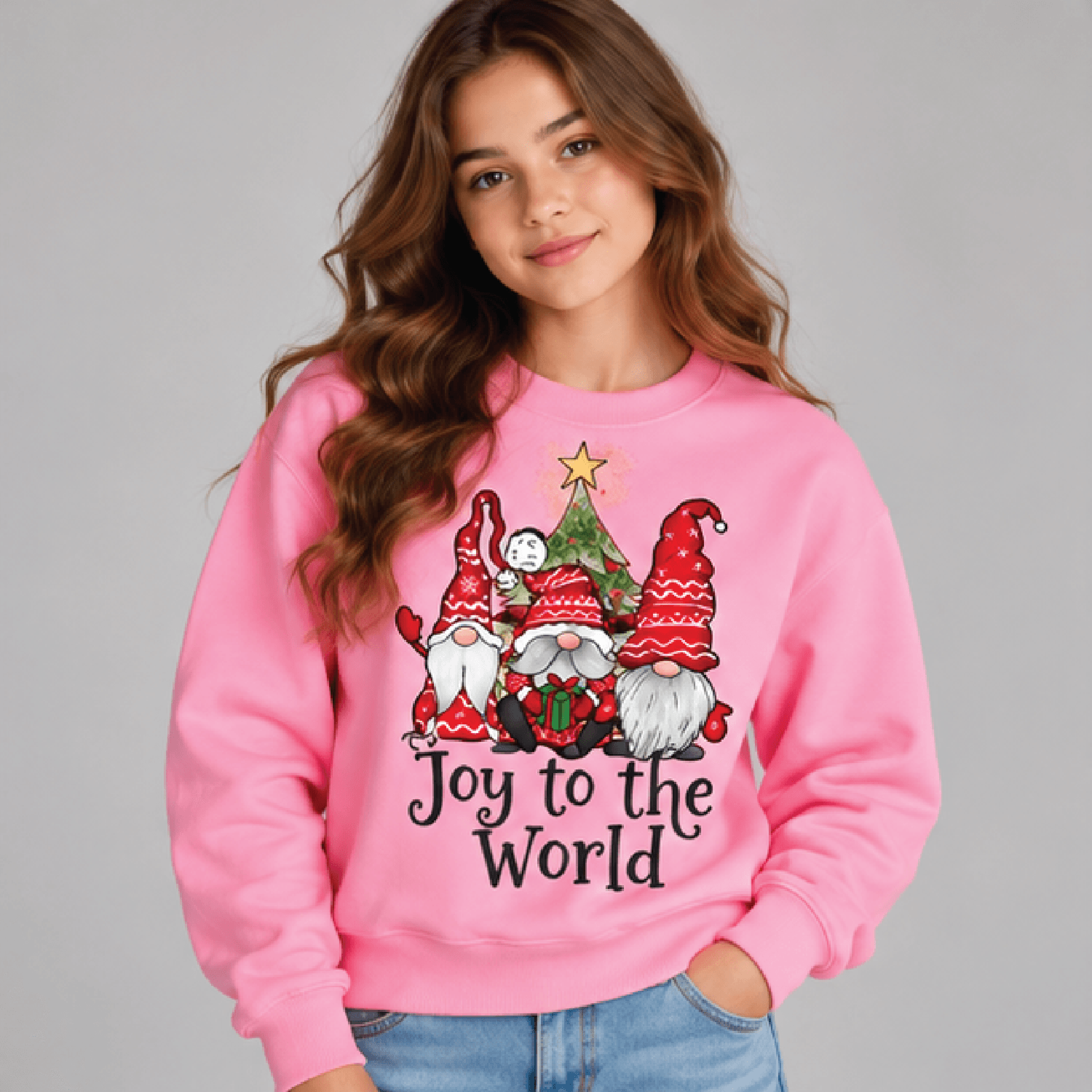 Joy To The World Christmas Gnome Sweatshirt Kids Youth Unisex Holiday Crewneck Cute Festive Gnomes