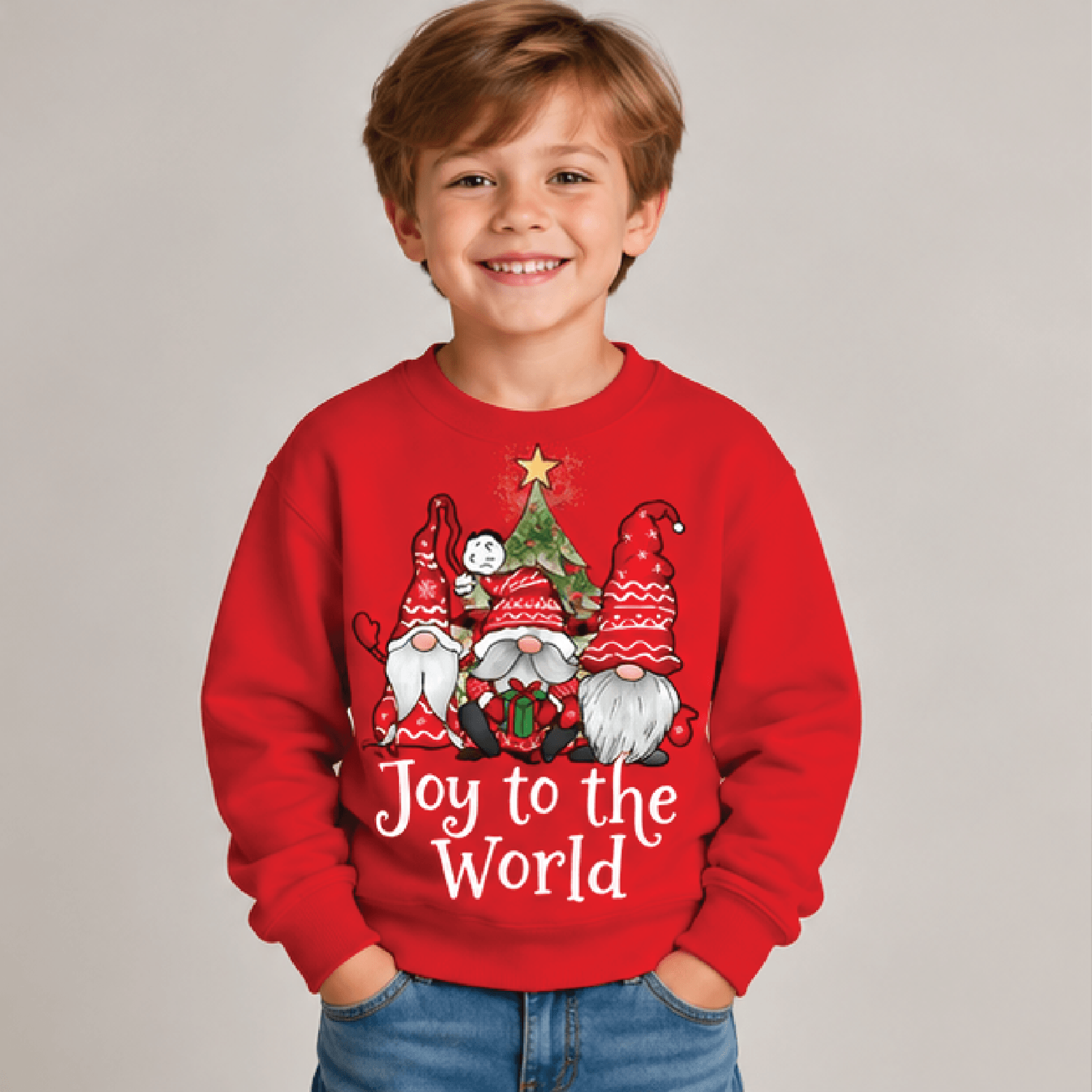 Joy To The World Christmas Gnome Sweatshirt Kids Youth Unisex Holiday Crewneck Cute Festive Gnomes