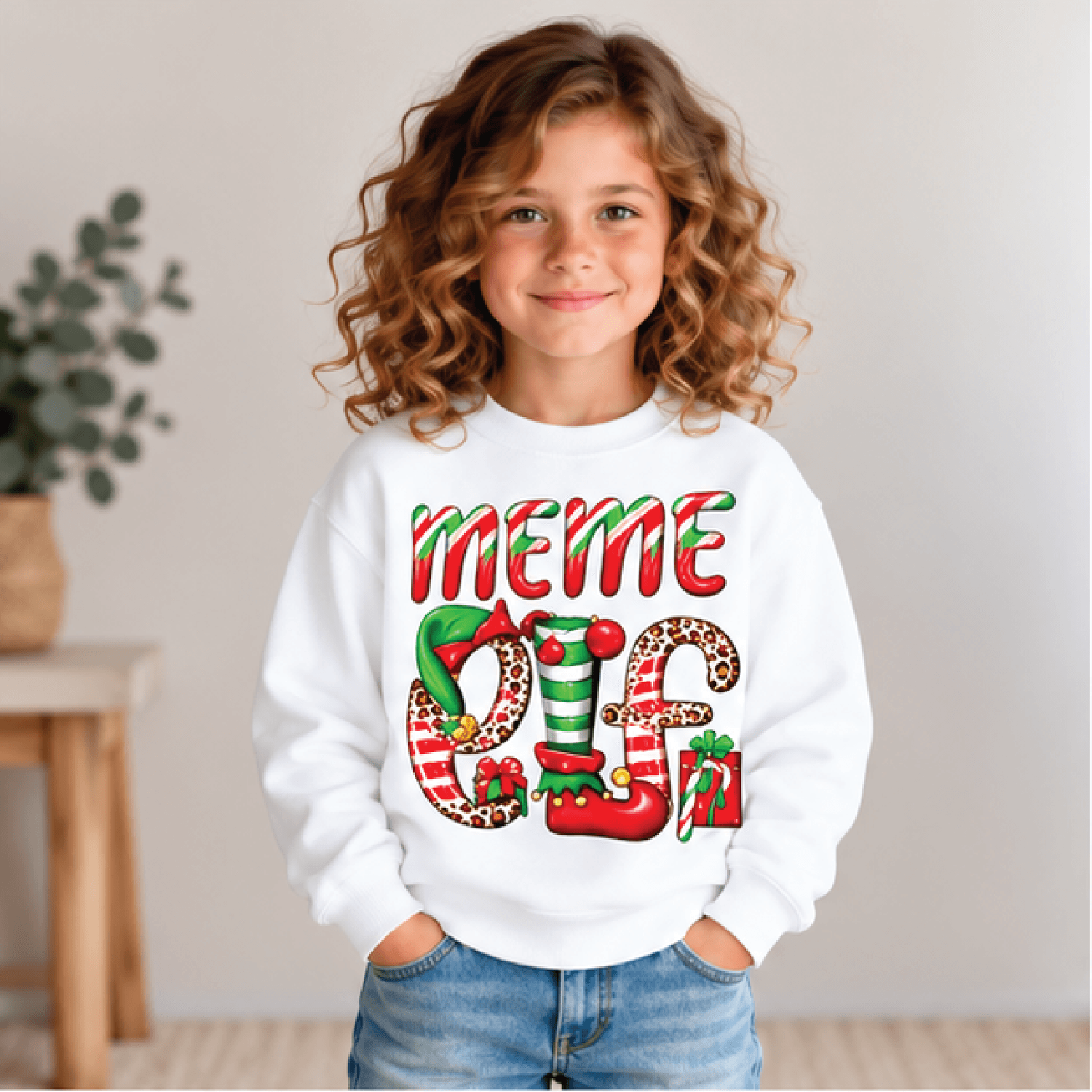 meme elf christmas sweatshirt, kids youth unisex funny holiday crewneck, cute candy cane elf christmas sweater gift