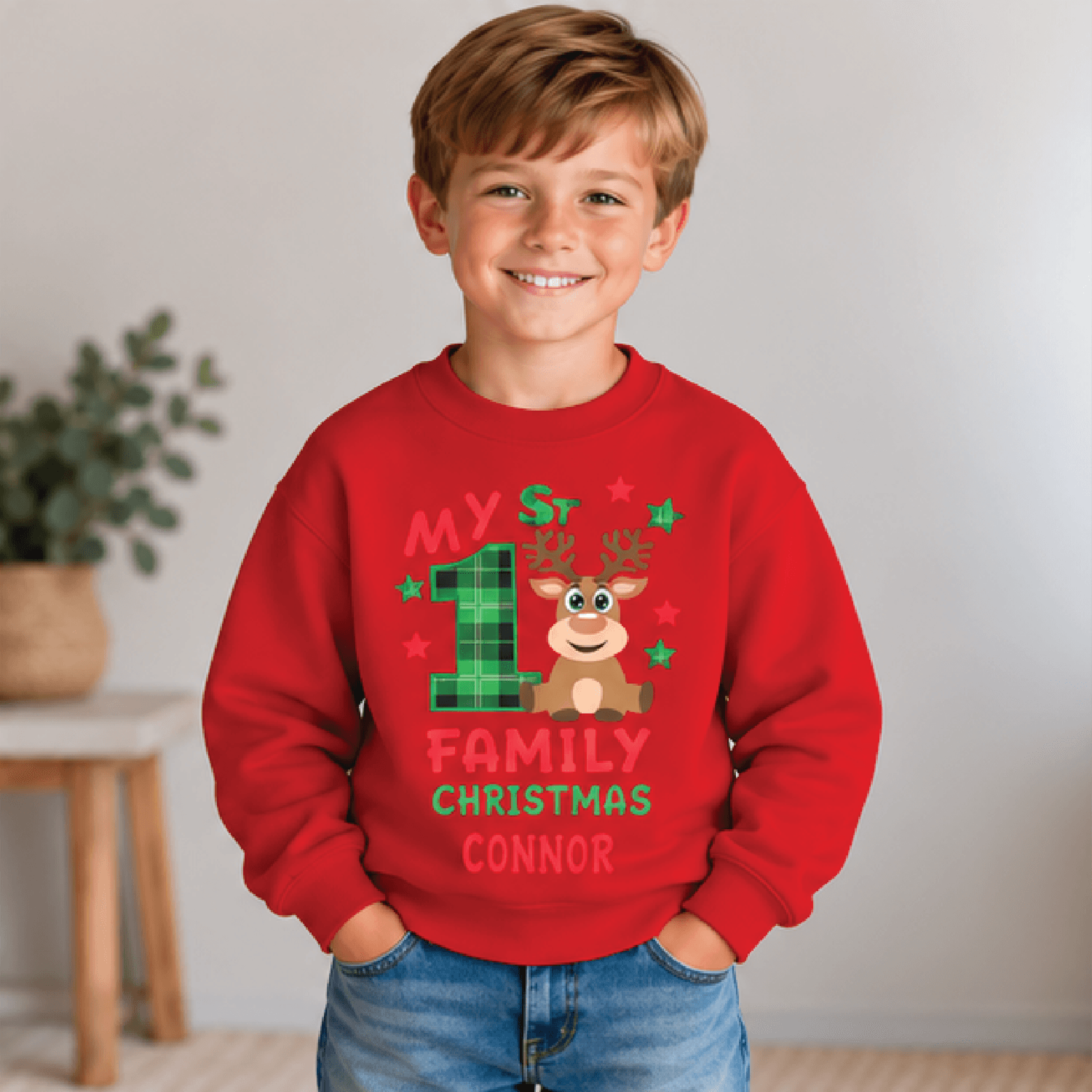 Personalized My First Family Christmas Sweatshirt Kids Youth Unisex Reindeer Custom Name Holiday Cr 3
