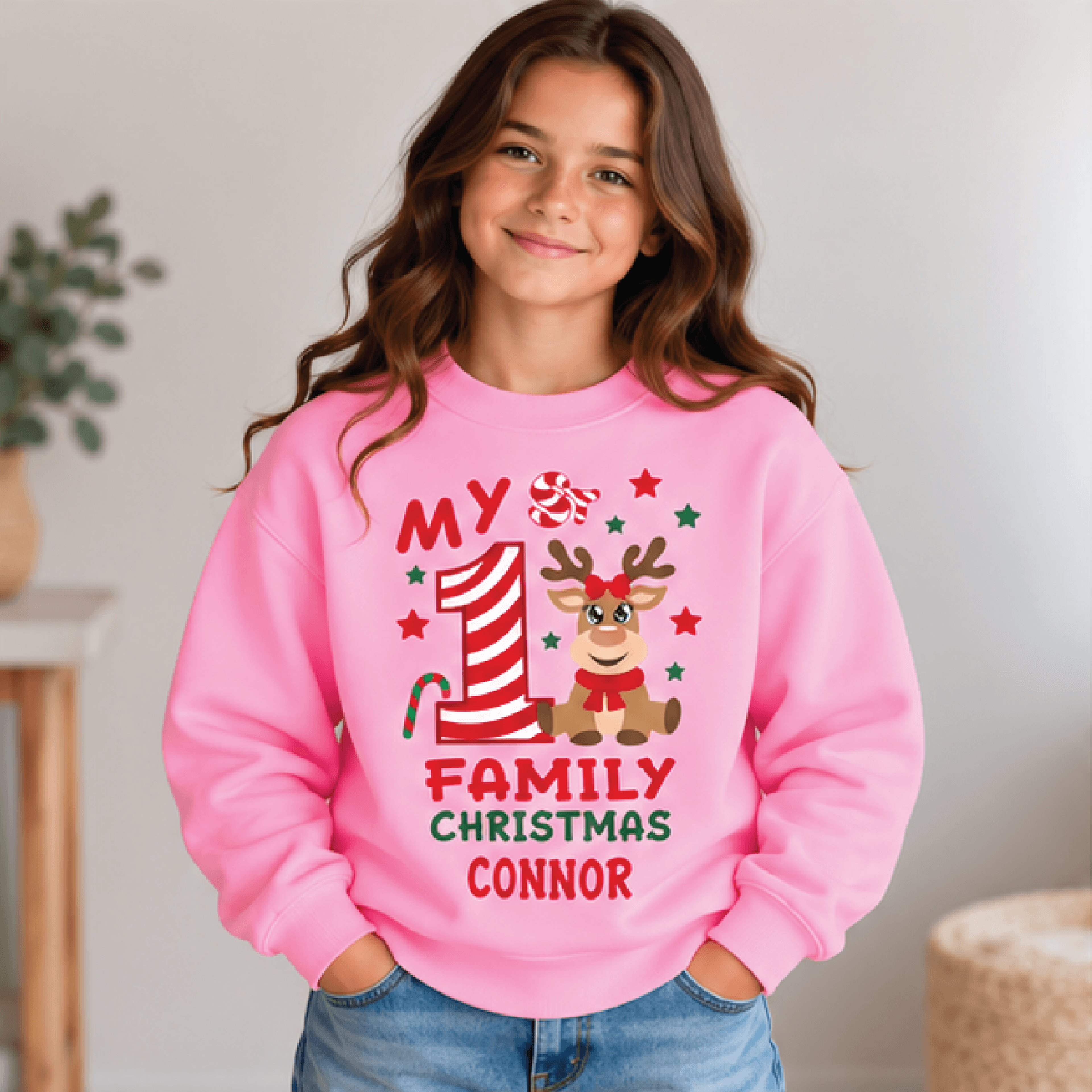 Personalized My First Family Christmas Sweatshirt Kids Youth Unisex Reindeer Custom Name Holiday Cr 2