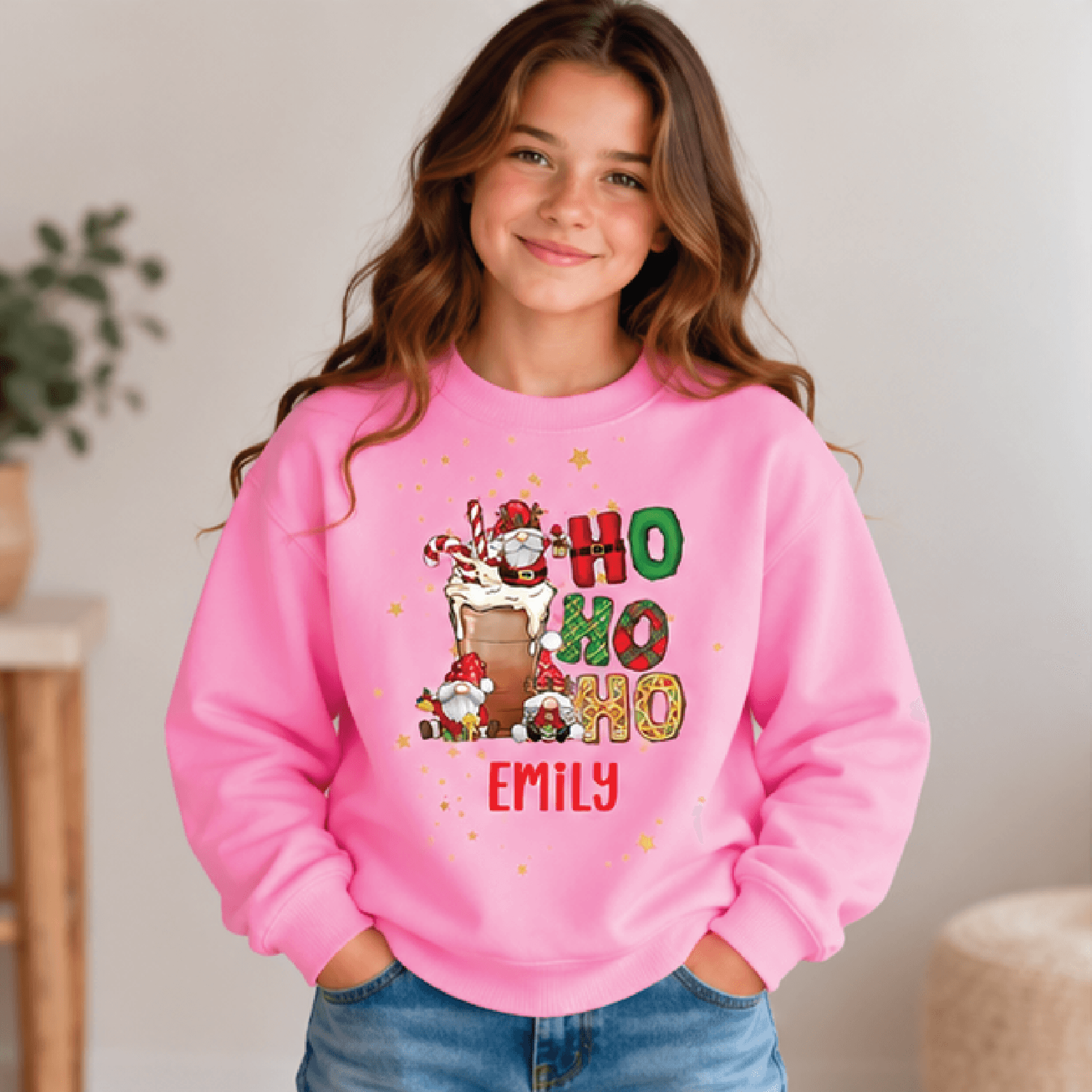 Personalized Ho Ho Ho Christmas Sweatshirt Kids Youth Unisex Custom Name Santa Gnome Holiday Crewne 2