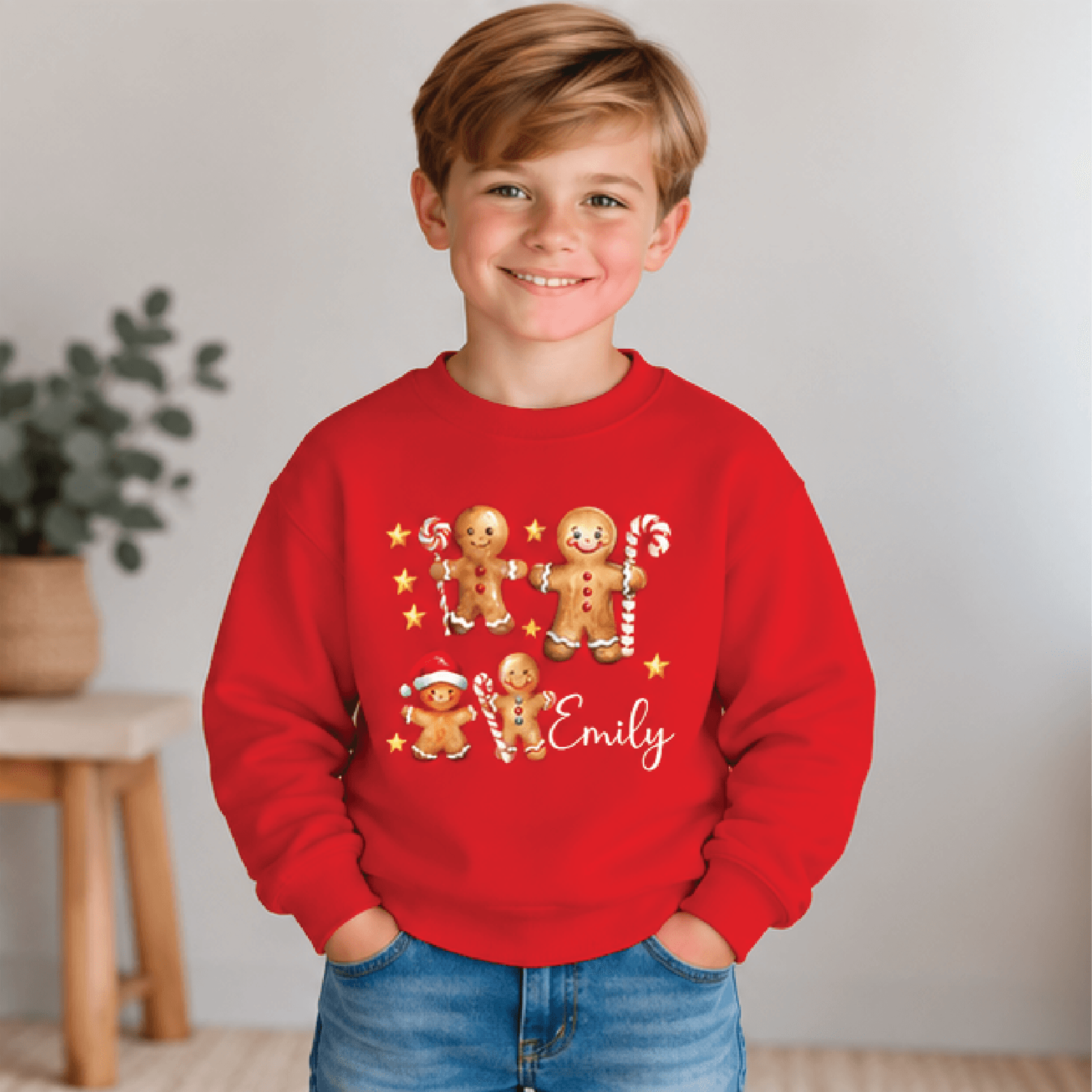 Personalized Gingerbread Christmas Sweatshirt Kids Youth Unisex Custom Name Candy Cane Holiday Crew 3