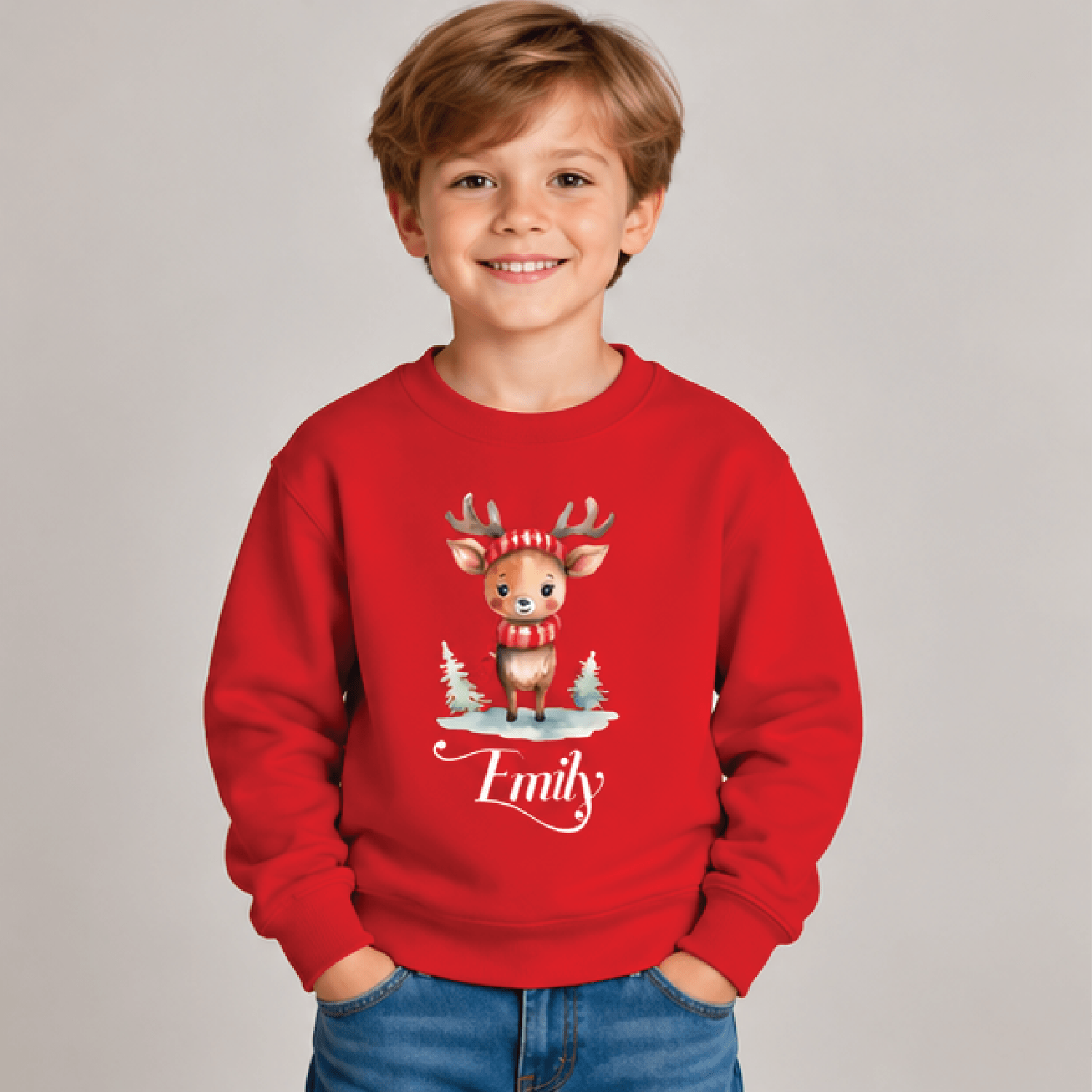 Personalized Christmas Reindeer Sweatshirt Kids Youth Unisex Custom Name Cute Deer Winter Holiday C 3