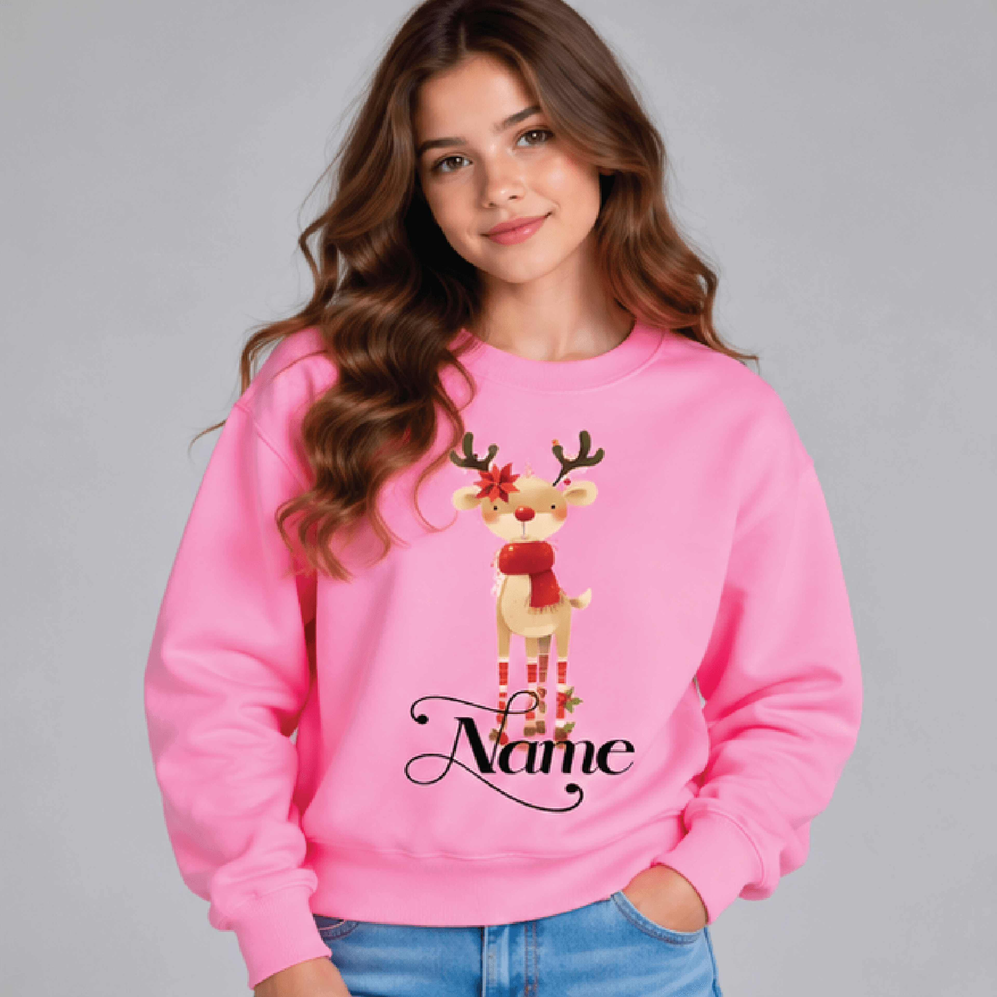 Personalized Christmas Reindeer Sweatshirt Kids Youth Unisex Custom Name Holiday Deer Crewneck Cute 2