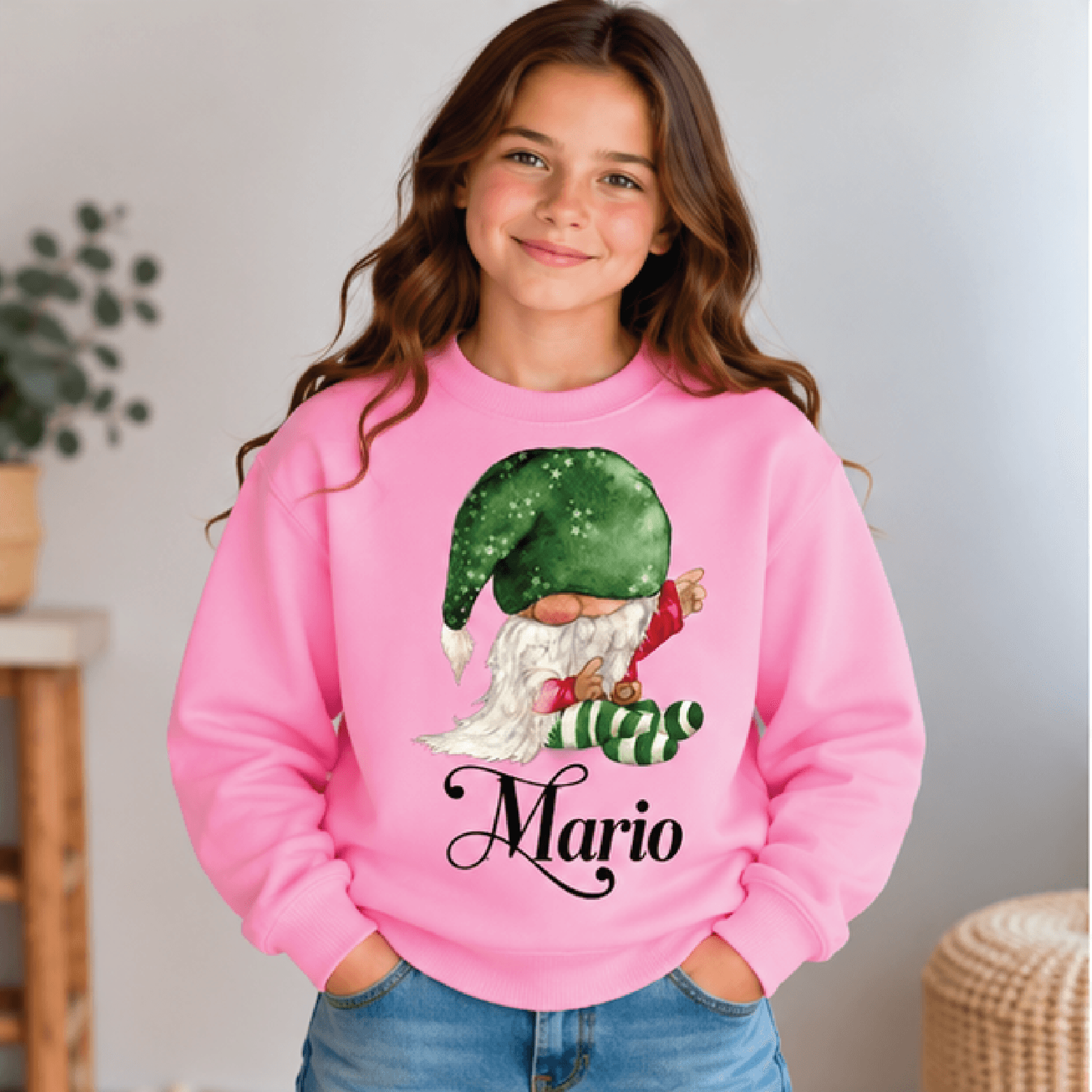 Personalized Christmas Gnome Sweatshirt Kids Youth Unisex Custom Name Holiday Gnome Crewneck Cute F 2