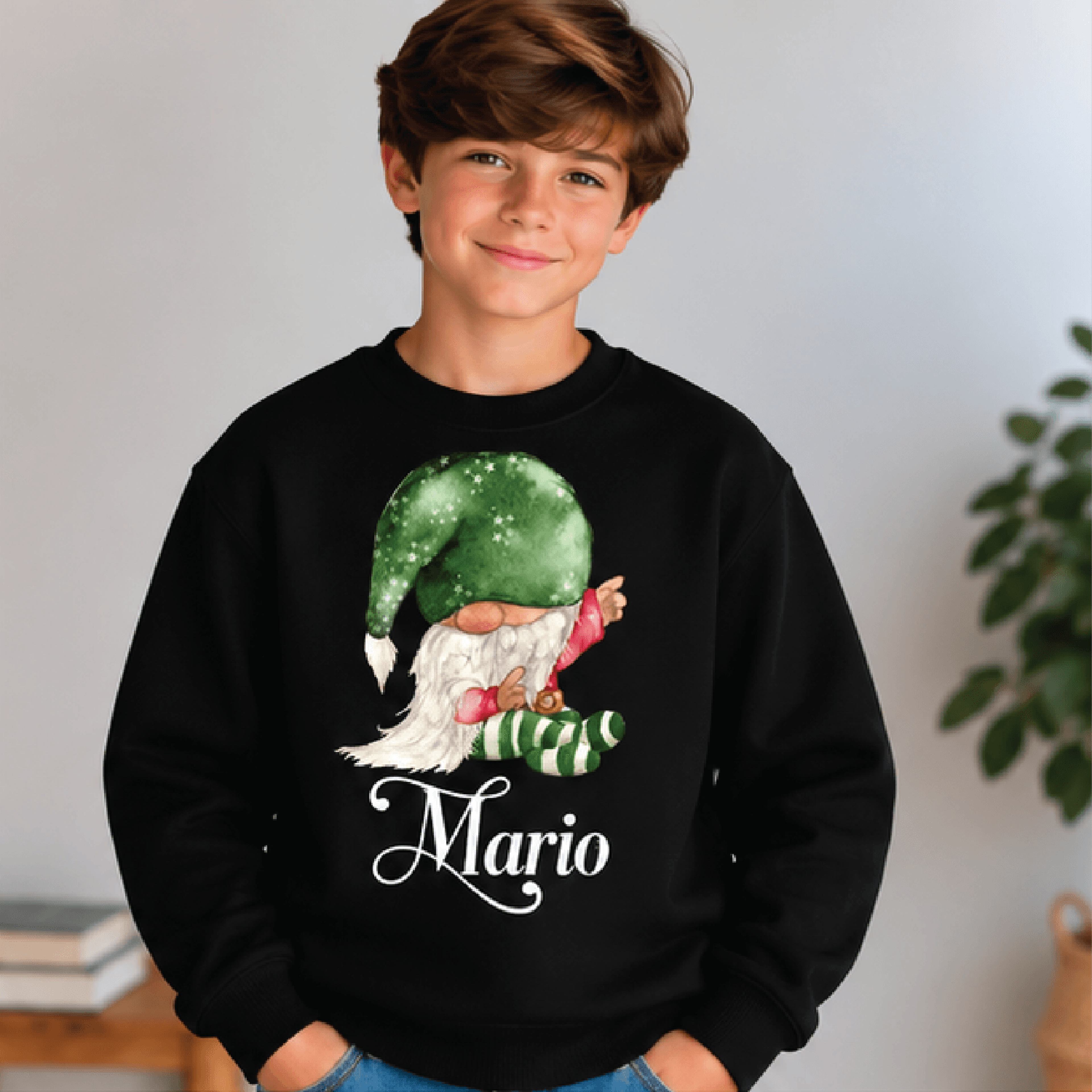 Personalized Christmas Gnome Sweatshirt Kids Youth Unisex Custom Name Holiday Gnome Crewneck Cute F 1