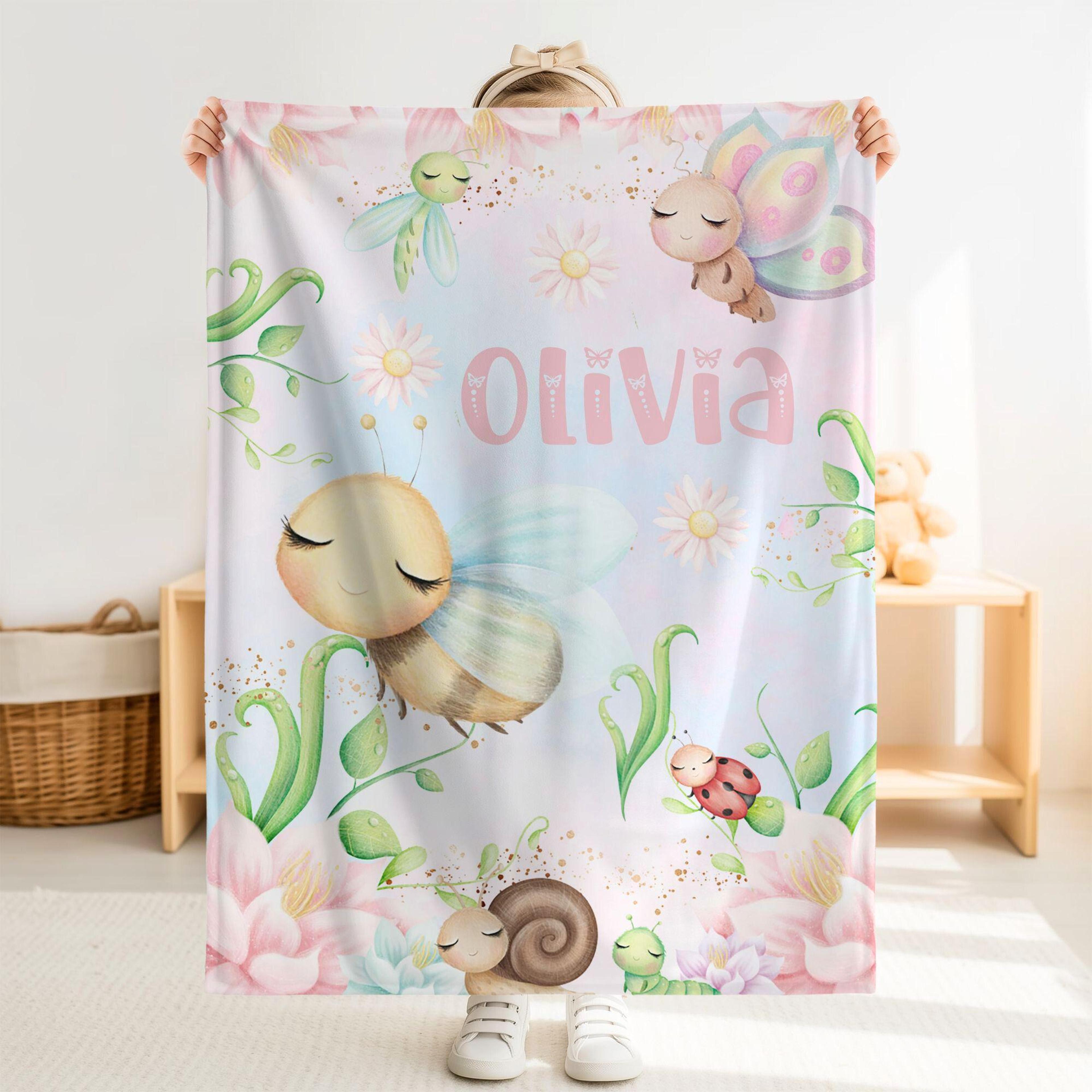 personalized butterfly sherpa baby blanket, custom name floral nursery gift, cute butterfly baby girl blanket, butterfly